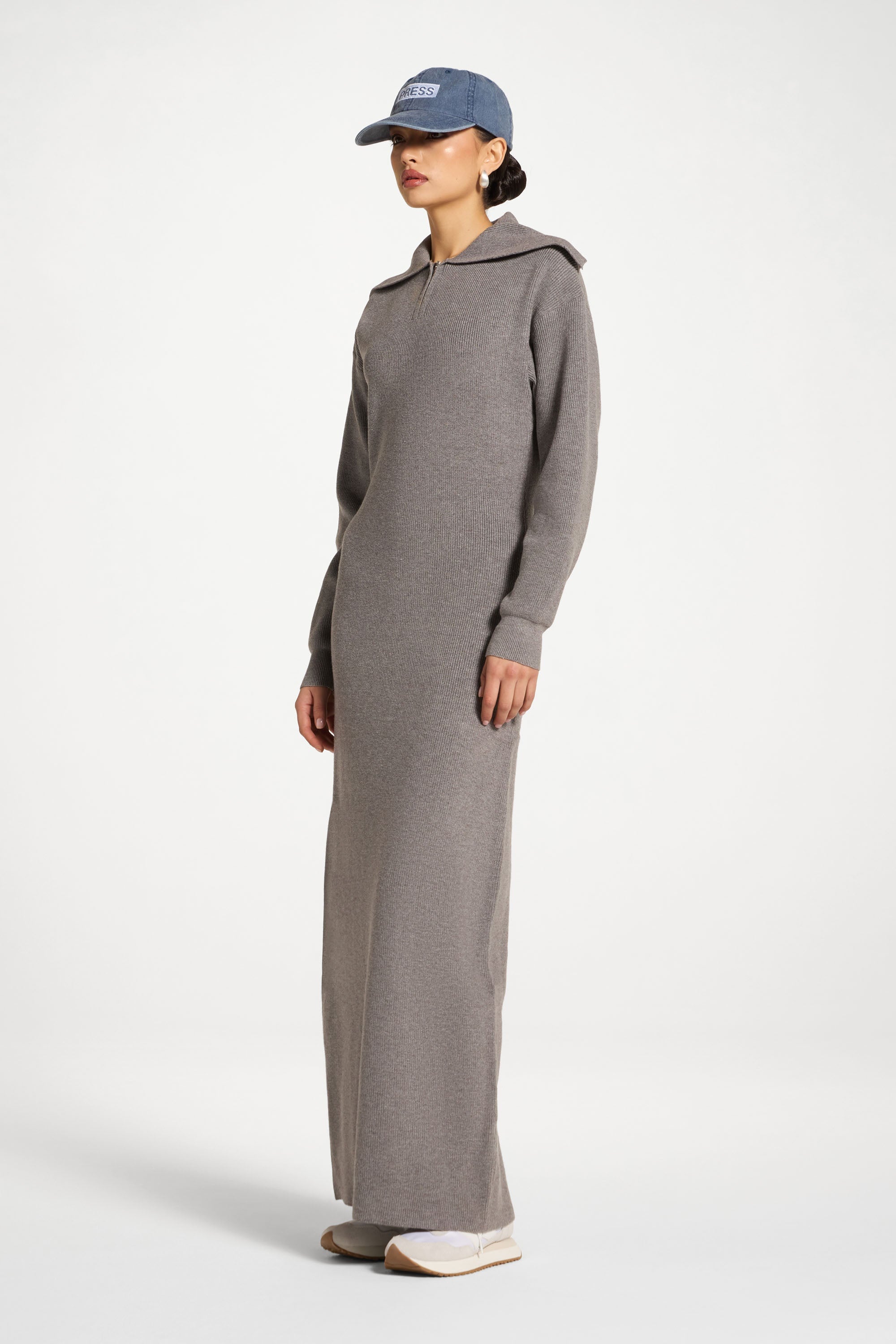 Quarter Zip Knit Maxi Dress - Heather Grey Abayas Veiled