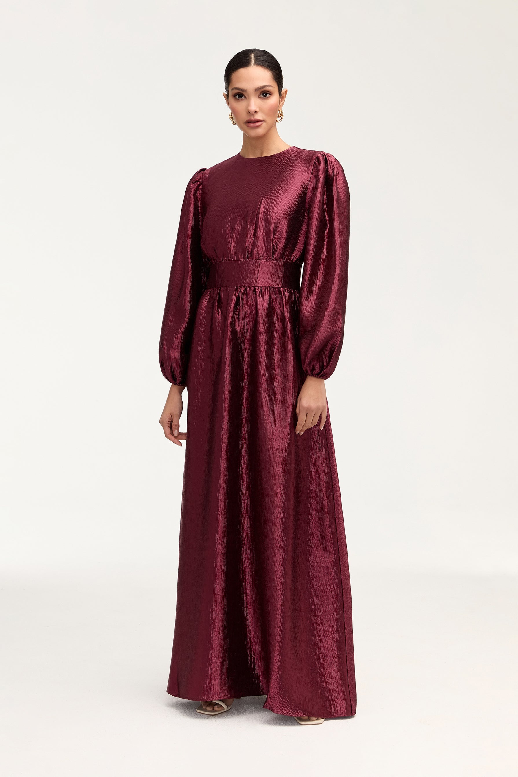 Raya Balloon Sleeve Maxi Dress - Burgundy Dresses Veiled 