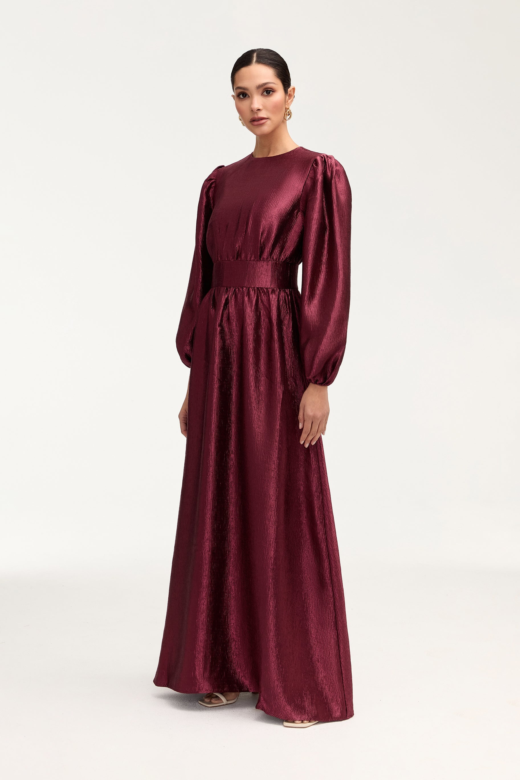 Raya Balloon Sleeve Maxi Dress - Burgundy Dresses Veiled 