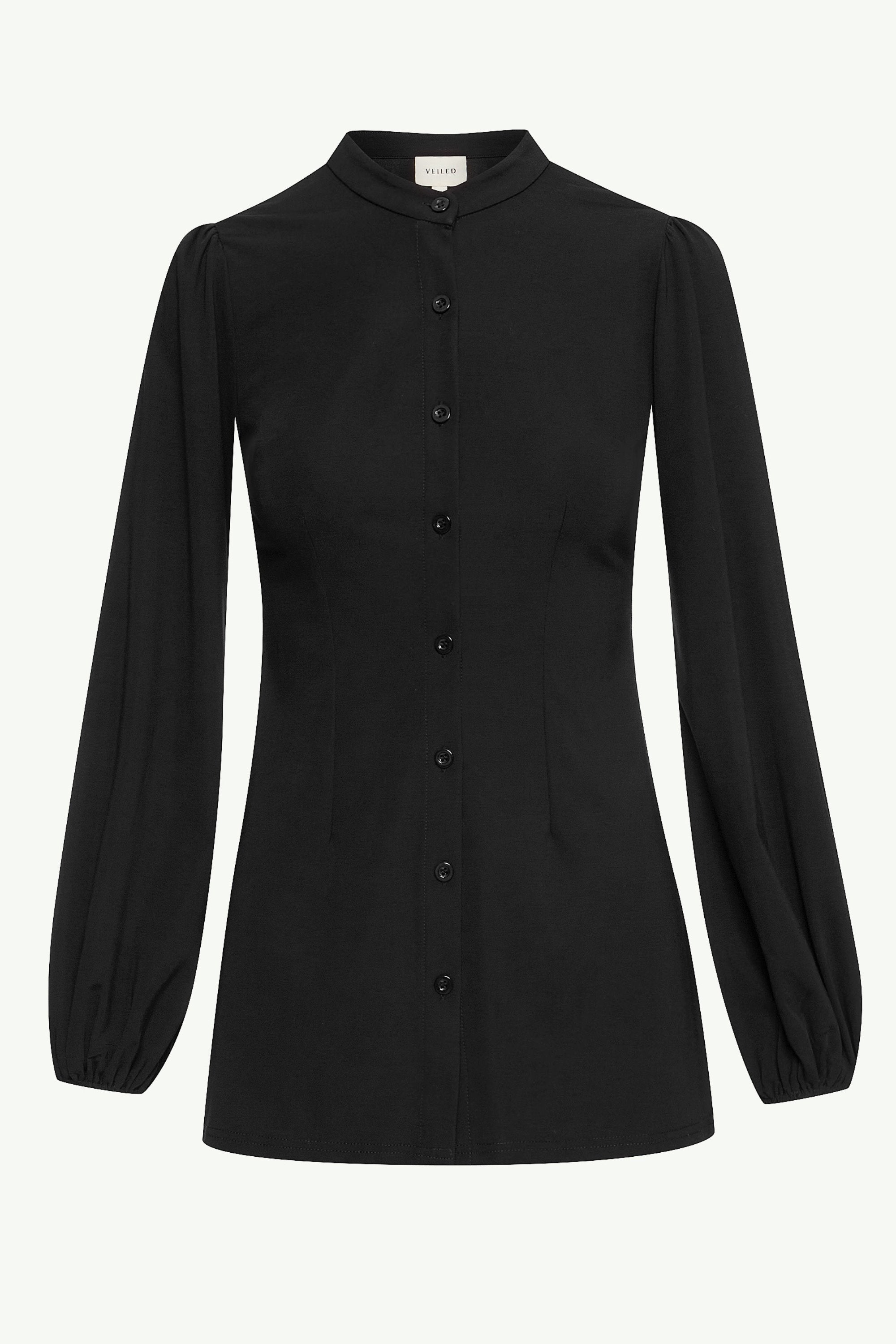 Rayana Jersey Button Down Top - Black Clothing epschoolboard 
