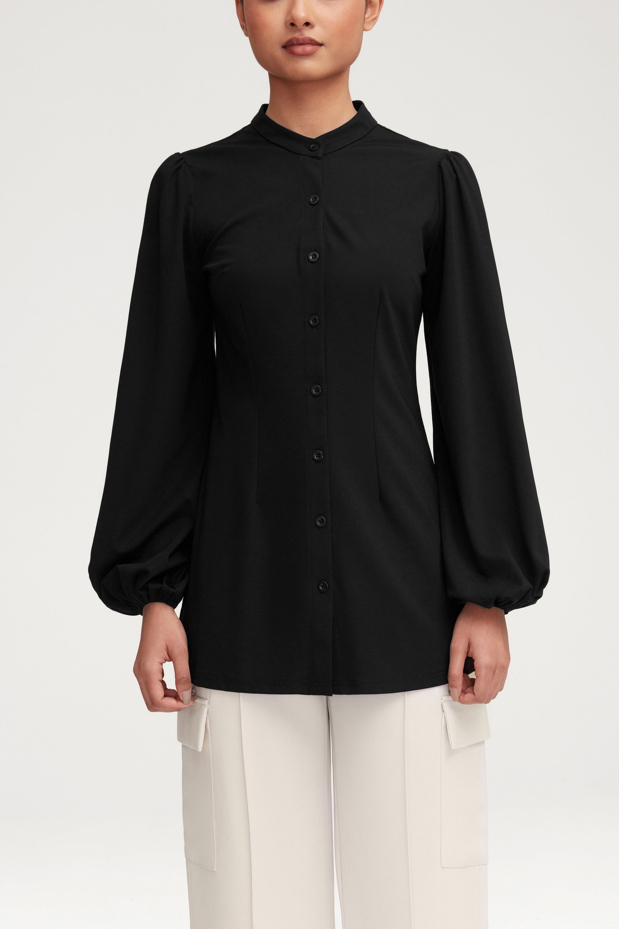 Rayana Jersey Button Down Top - Black Clothing saigonodysseyhotel 