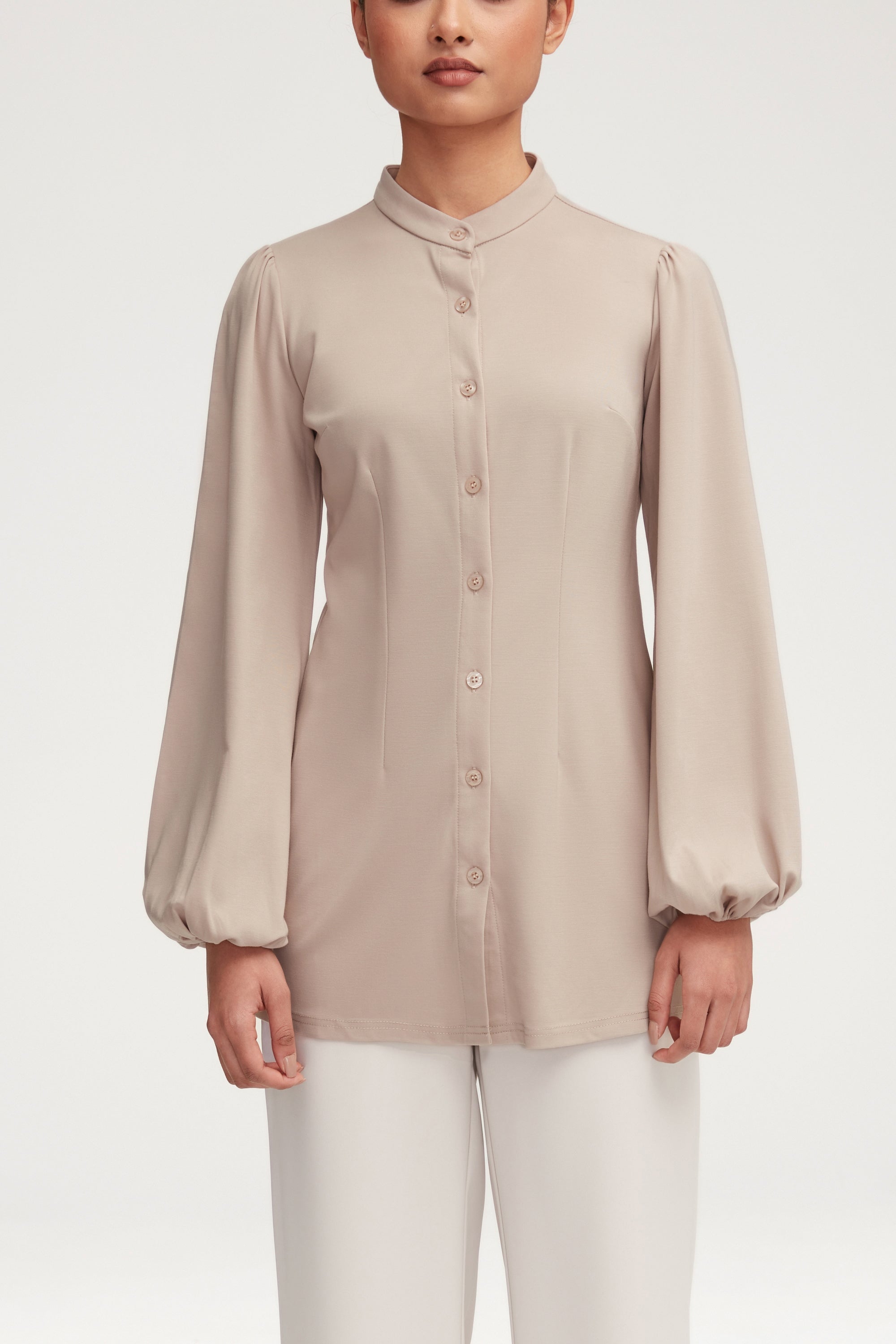 Rayana Jersey Button Down Top - Stone Clothing Veiled 