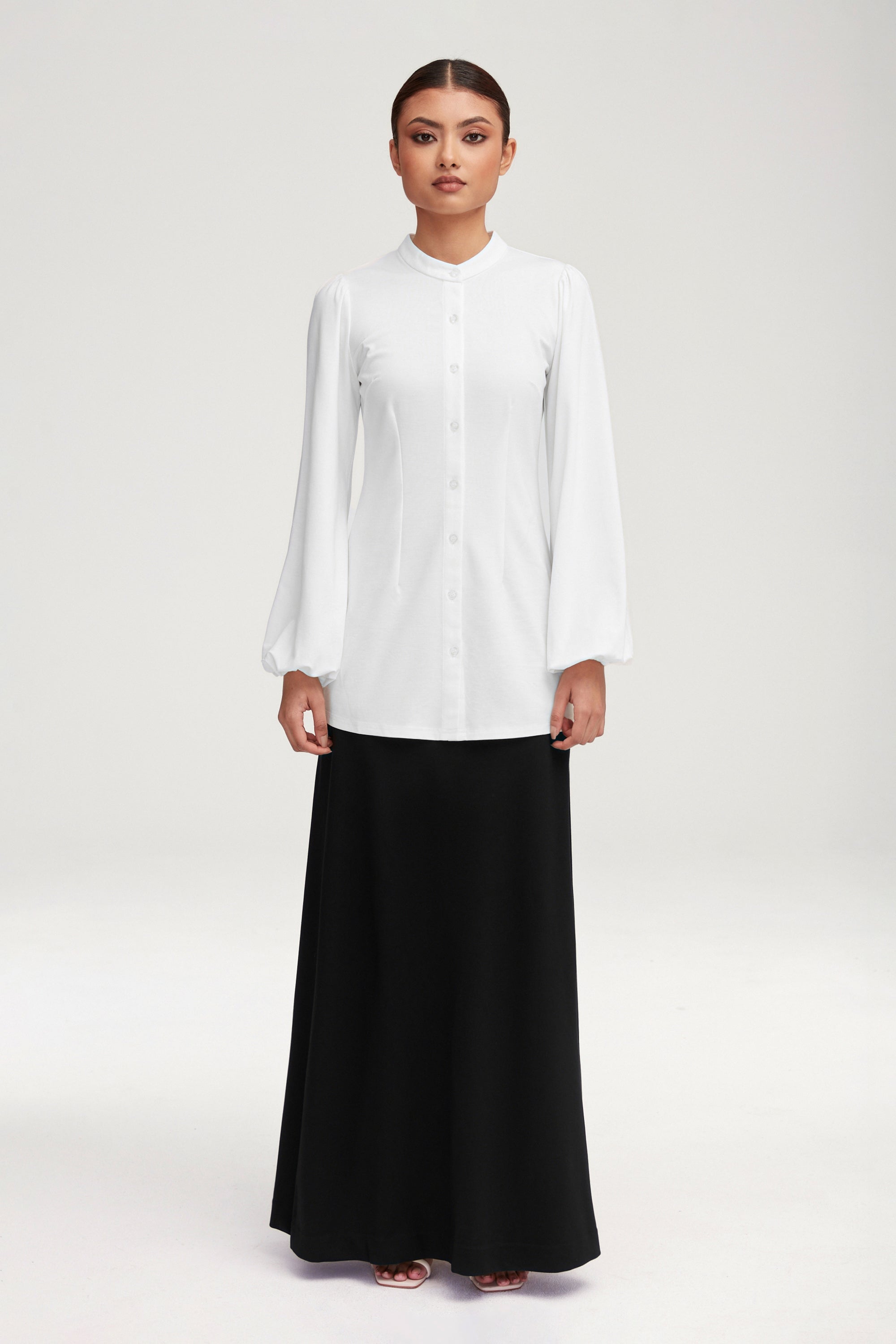 Rayana Jersey Button Down Top - White Clothing epschoolboard 