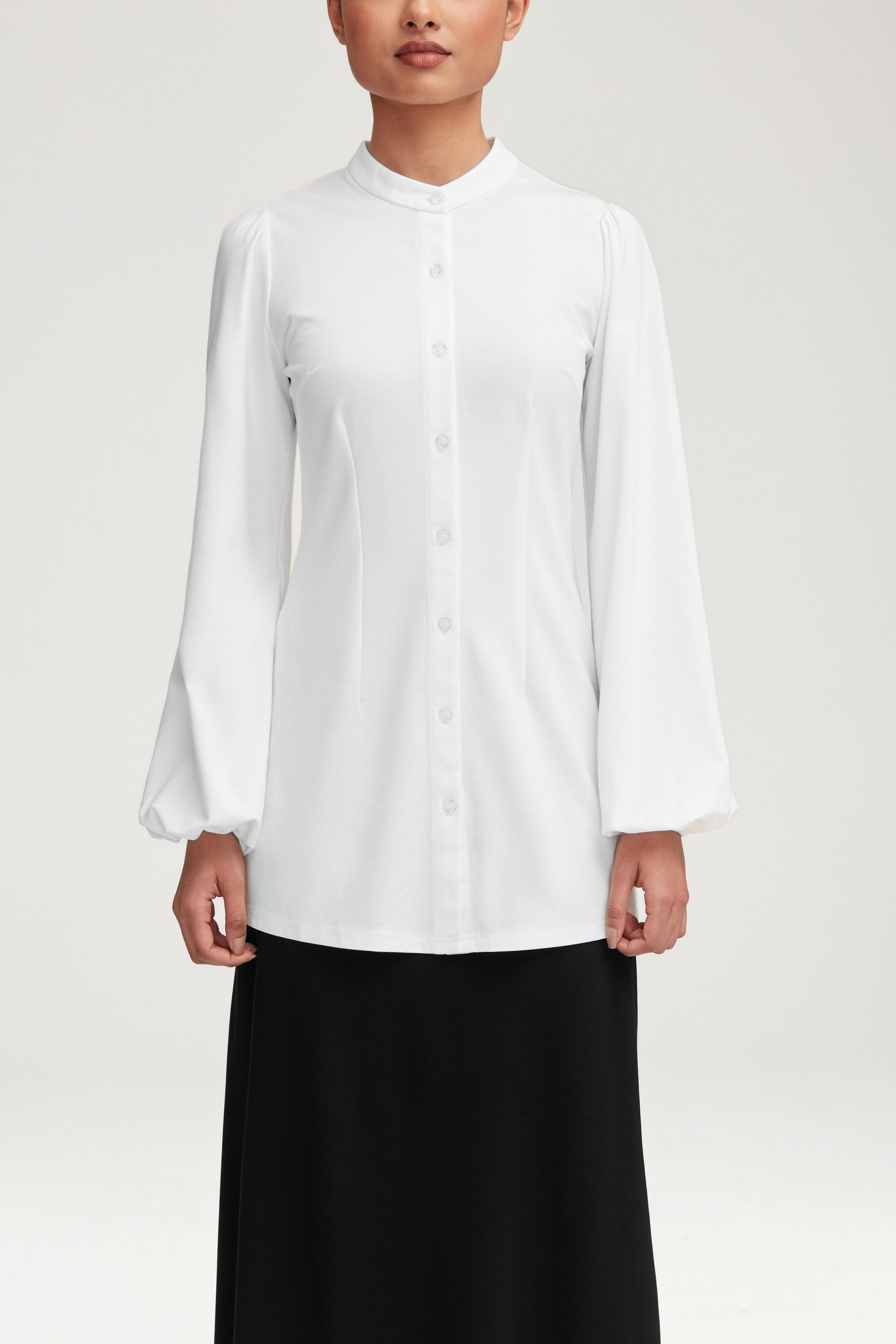 Rayana Jersey Button Down Top - White Clothing epschoolboard 
