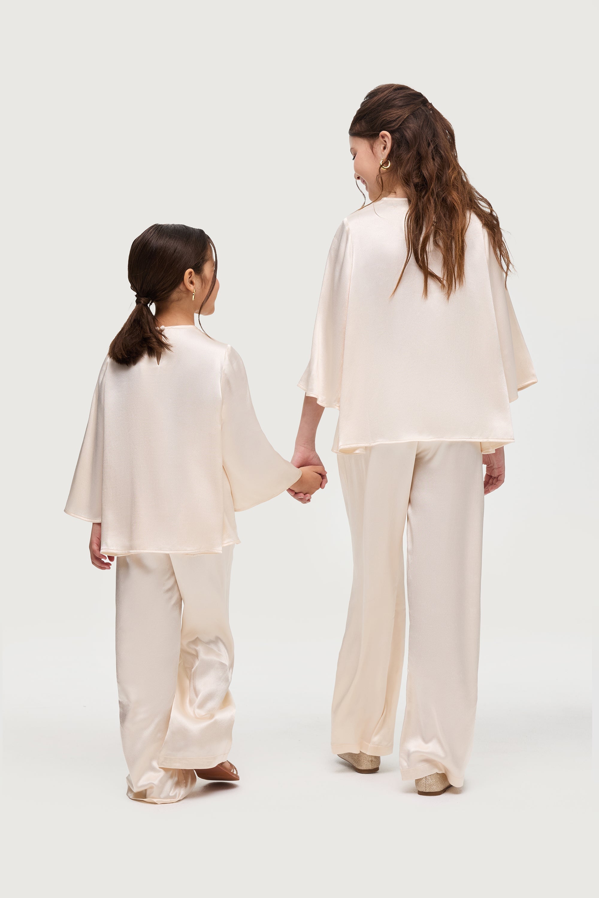 Razan Silk Inner Tie Top & Pants Matching Set - Pearl (Girls) Kids Veiled