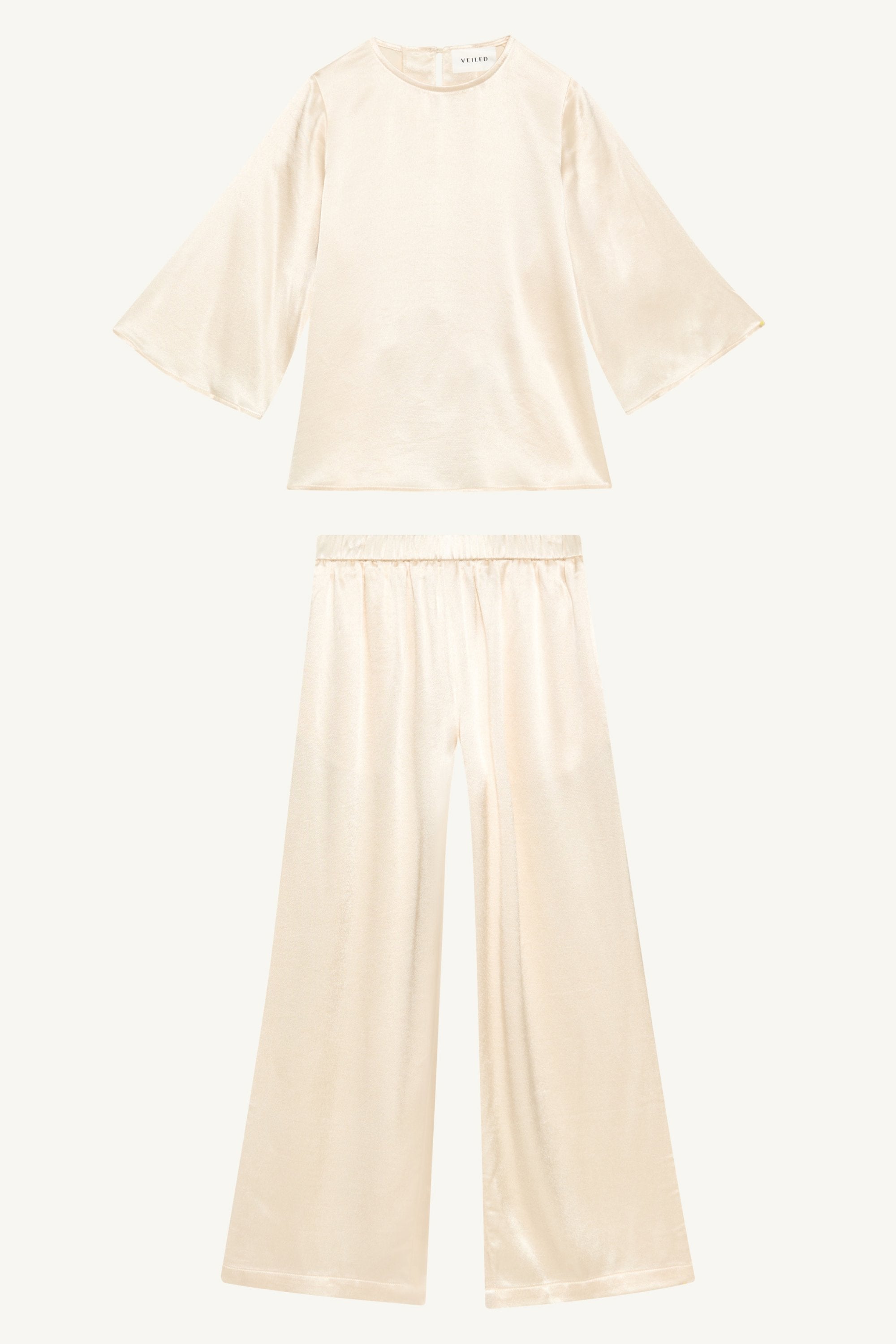 Razan Silk Inner Tie Top & Pants Matching Set - Pearl (Girls) Kids Veiled