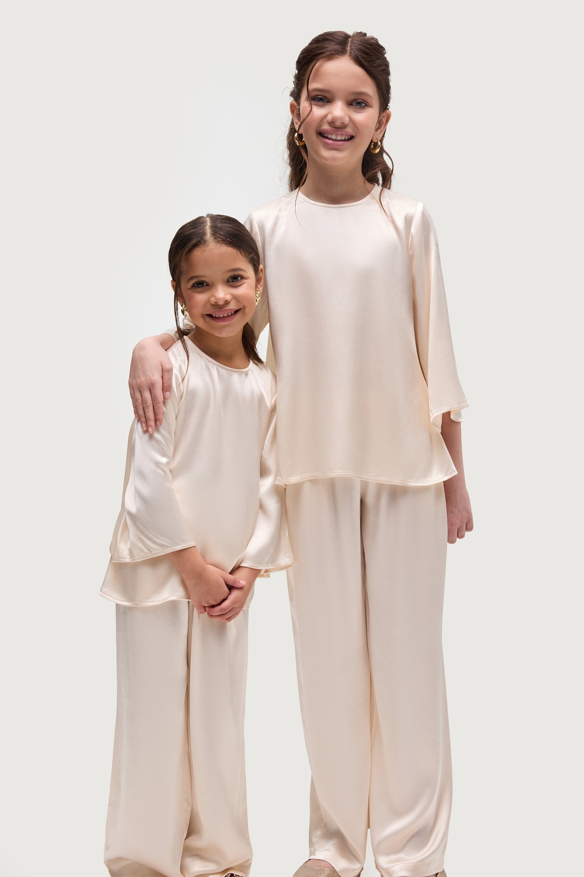 Razan Silk Inner Tie Top & Pants Matching Set - Pearl (Girls) Kids Veiled