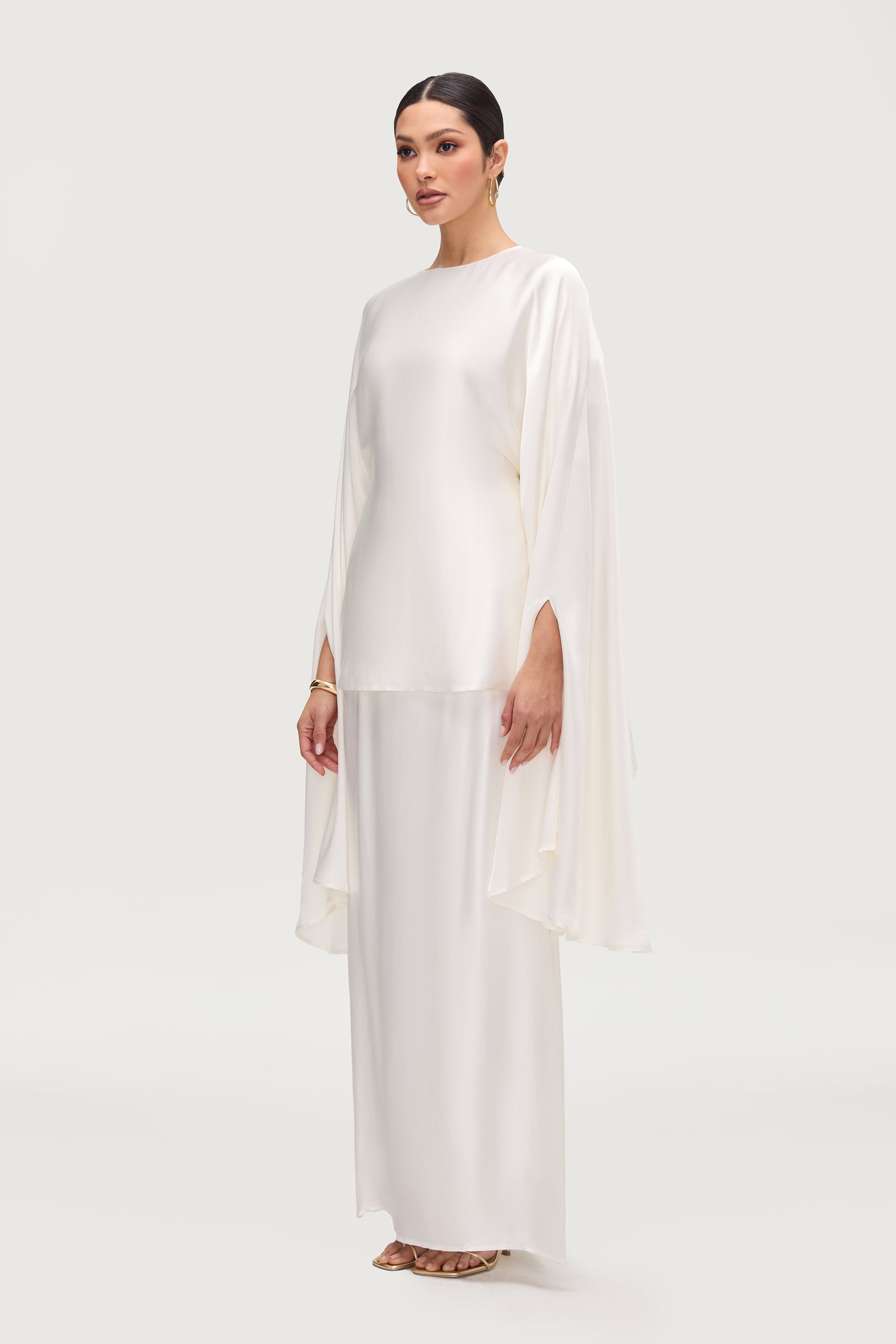 Razan Silk Inner Tie Top - White Tops Veiled Collection