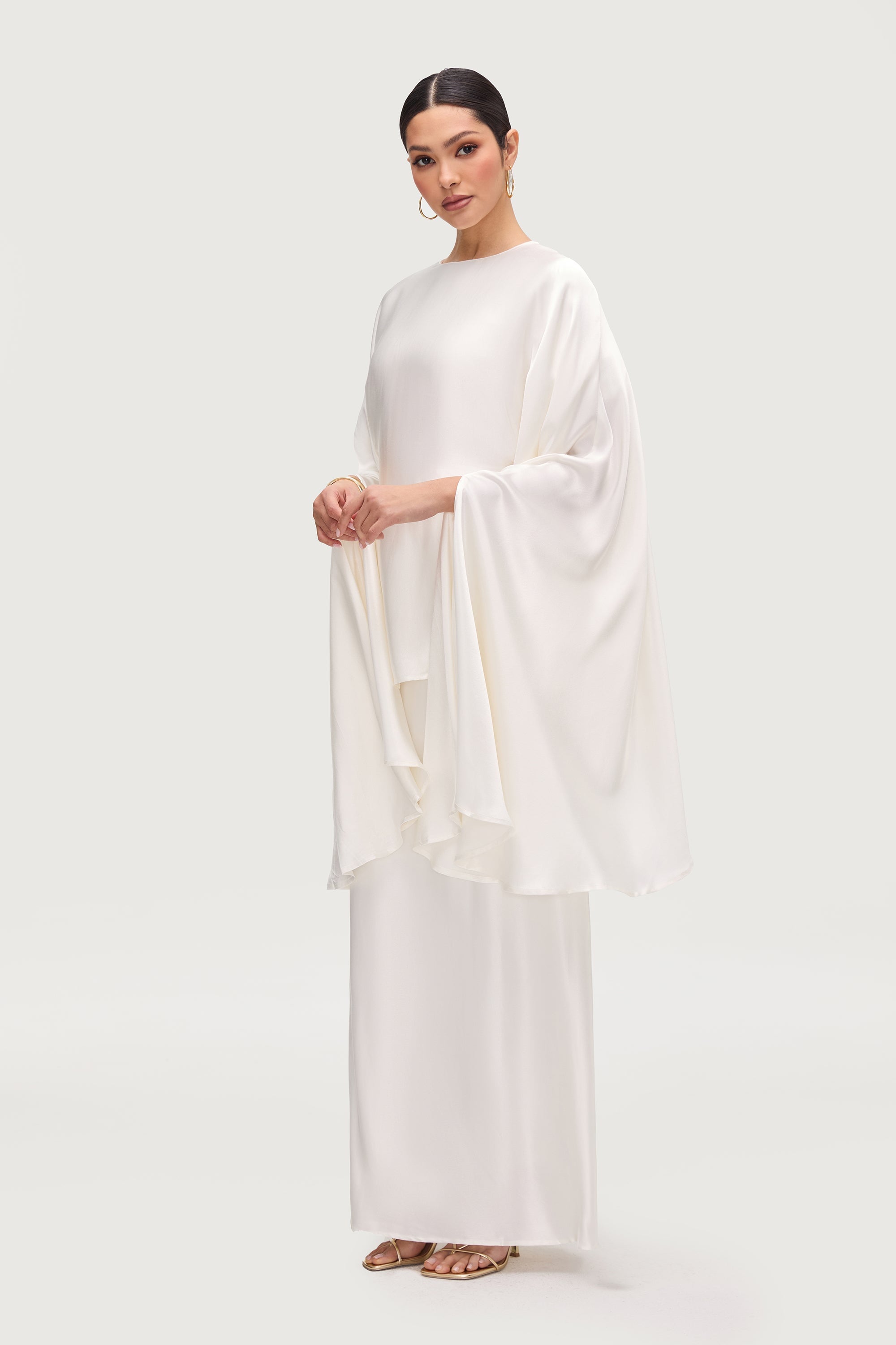 Razan Silk Inner Tie Top - White Tops Veiled Collection