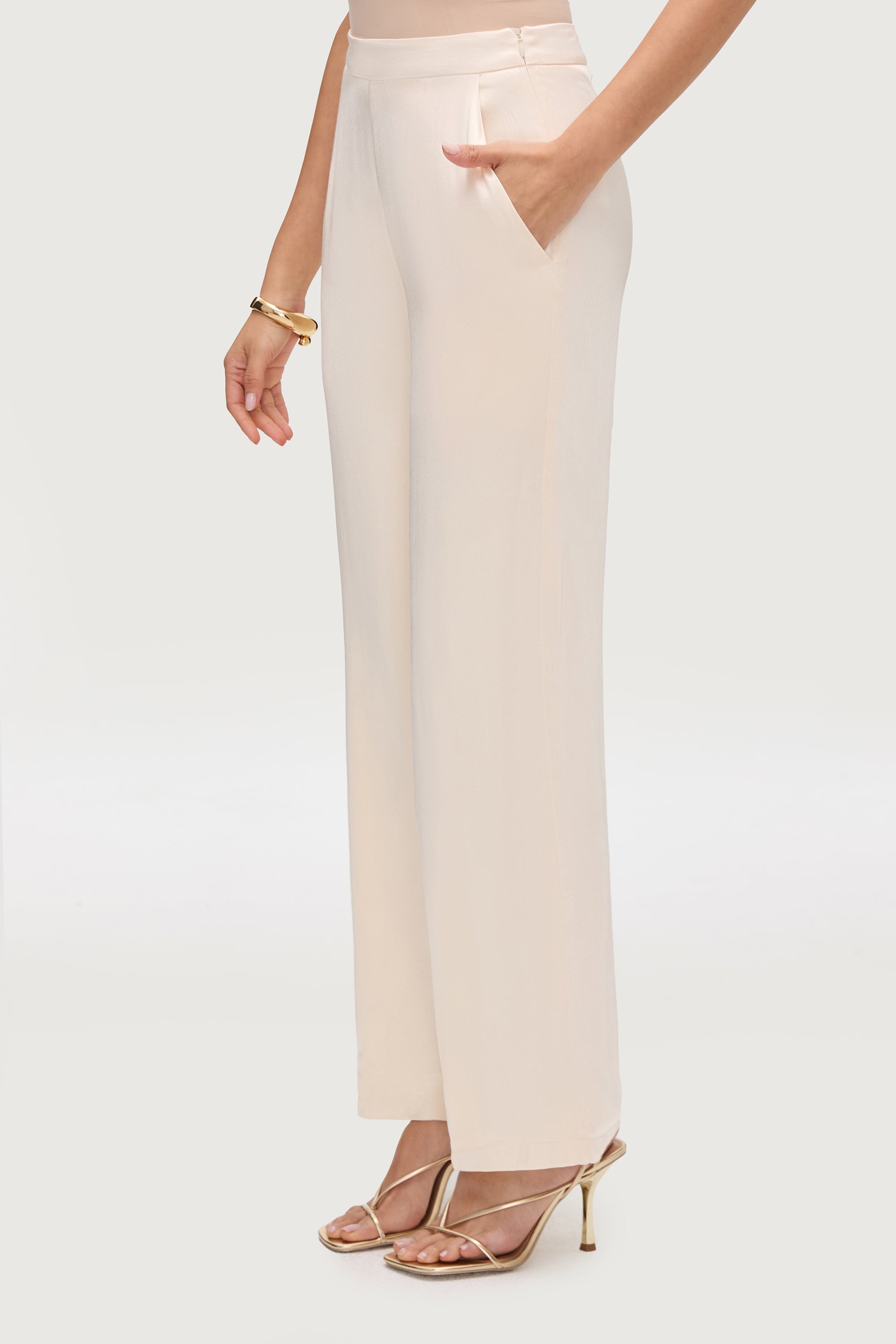 Razan Silk Wide Leg Pants - Pearl Bottoms Veiled Collection