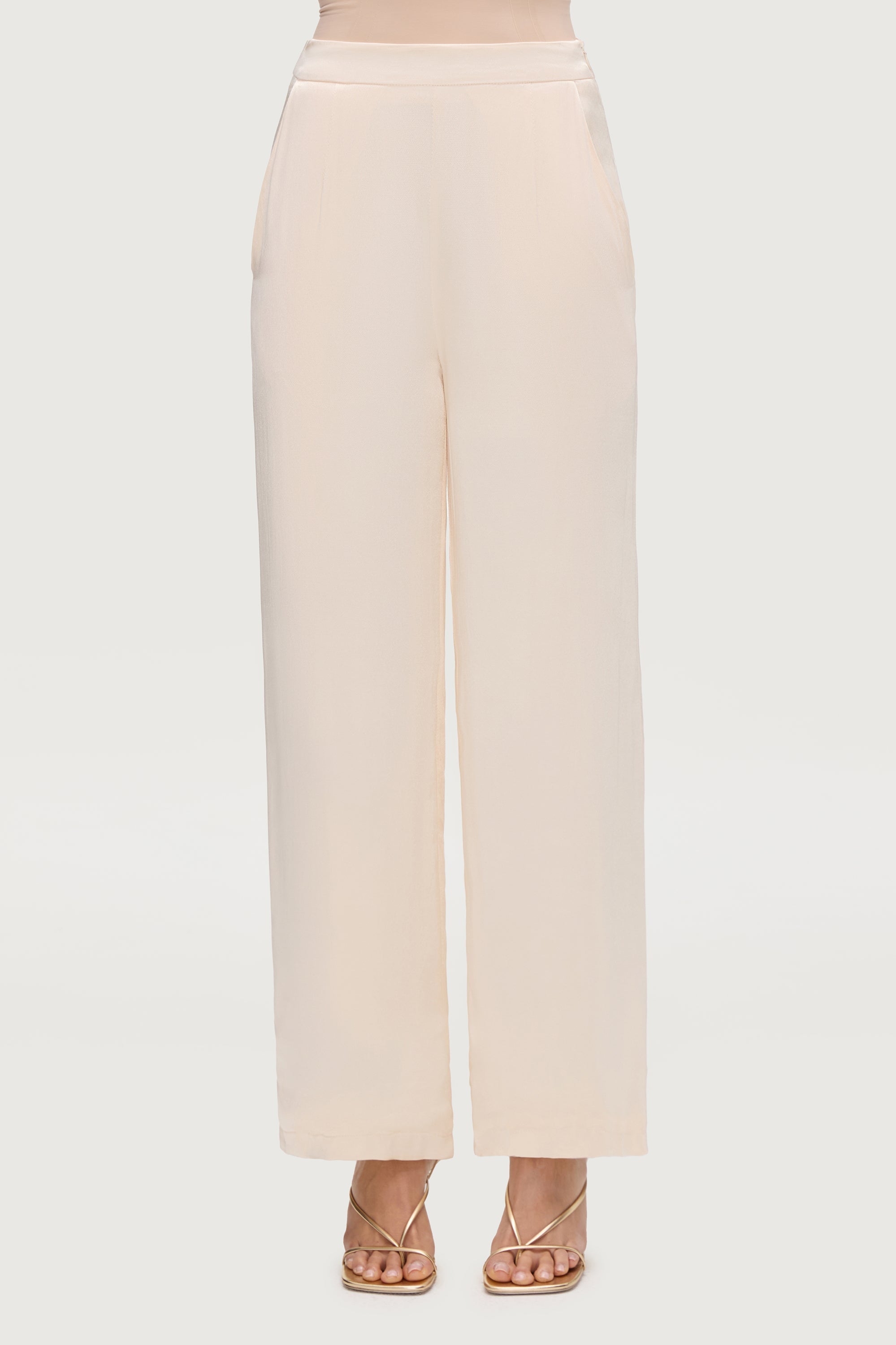 Razan Silk Wide Leg Pants - Pearl Bottoms Veiled Collection