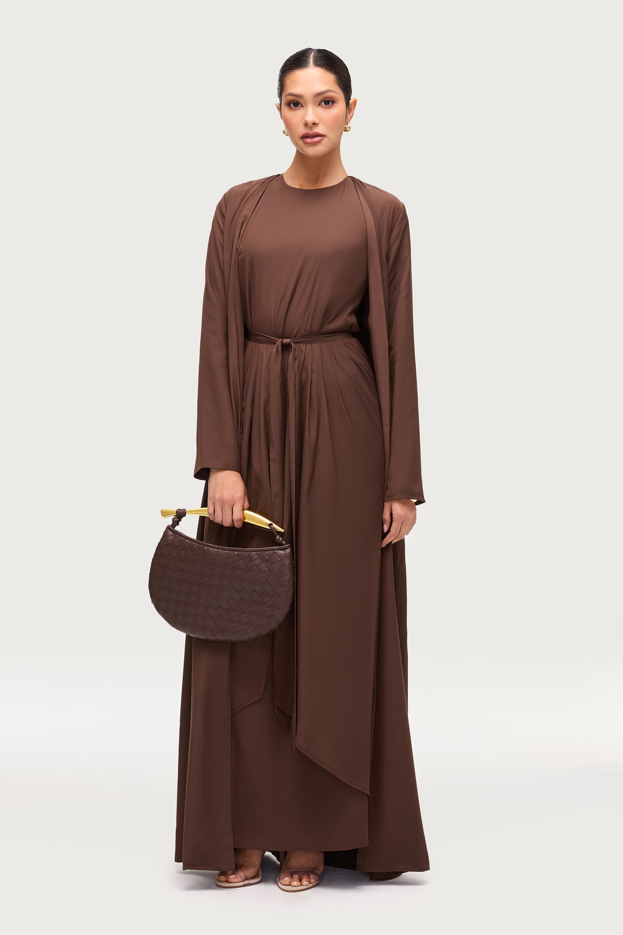 Rehana Three Piece Abaya Set - Espresso Sets Veiled