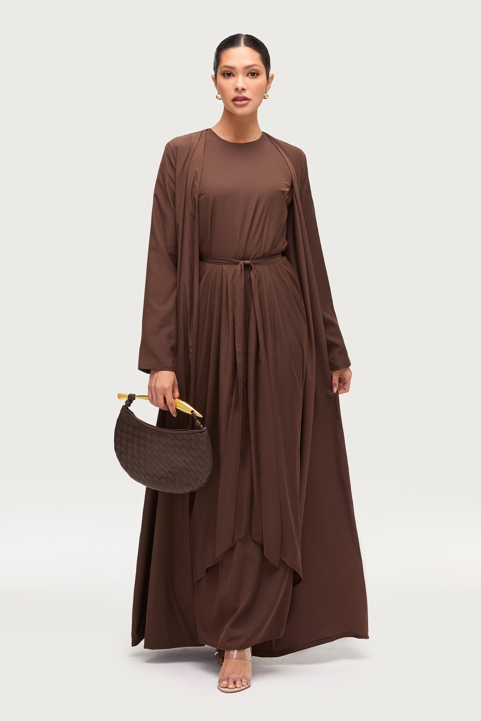 Rehana Three Piece Abaya Set - Espresso Sets Veiled