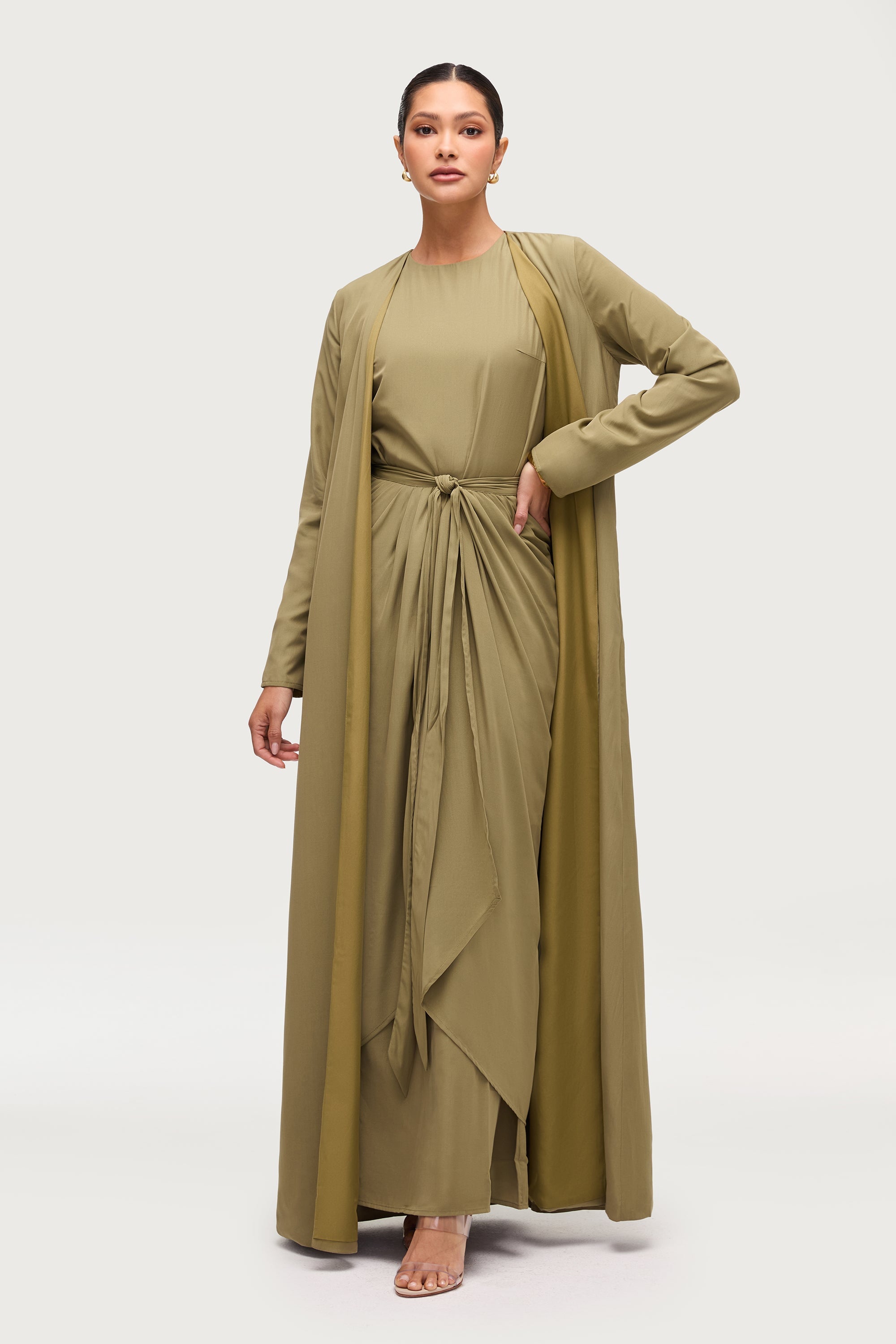 Rehana Three Piece Abaya Set - Sage Sets Veiled