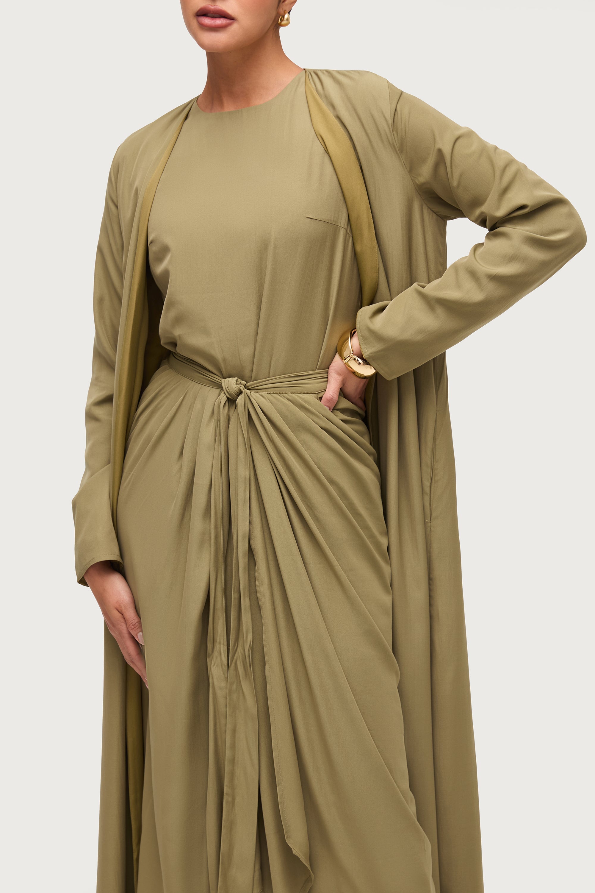 Rehana Three Piece Abaya Set - Sage Sets Veiled