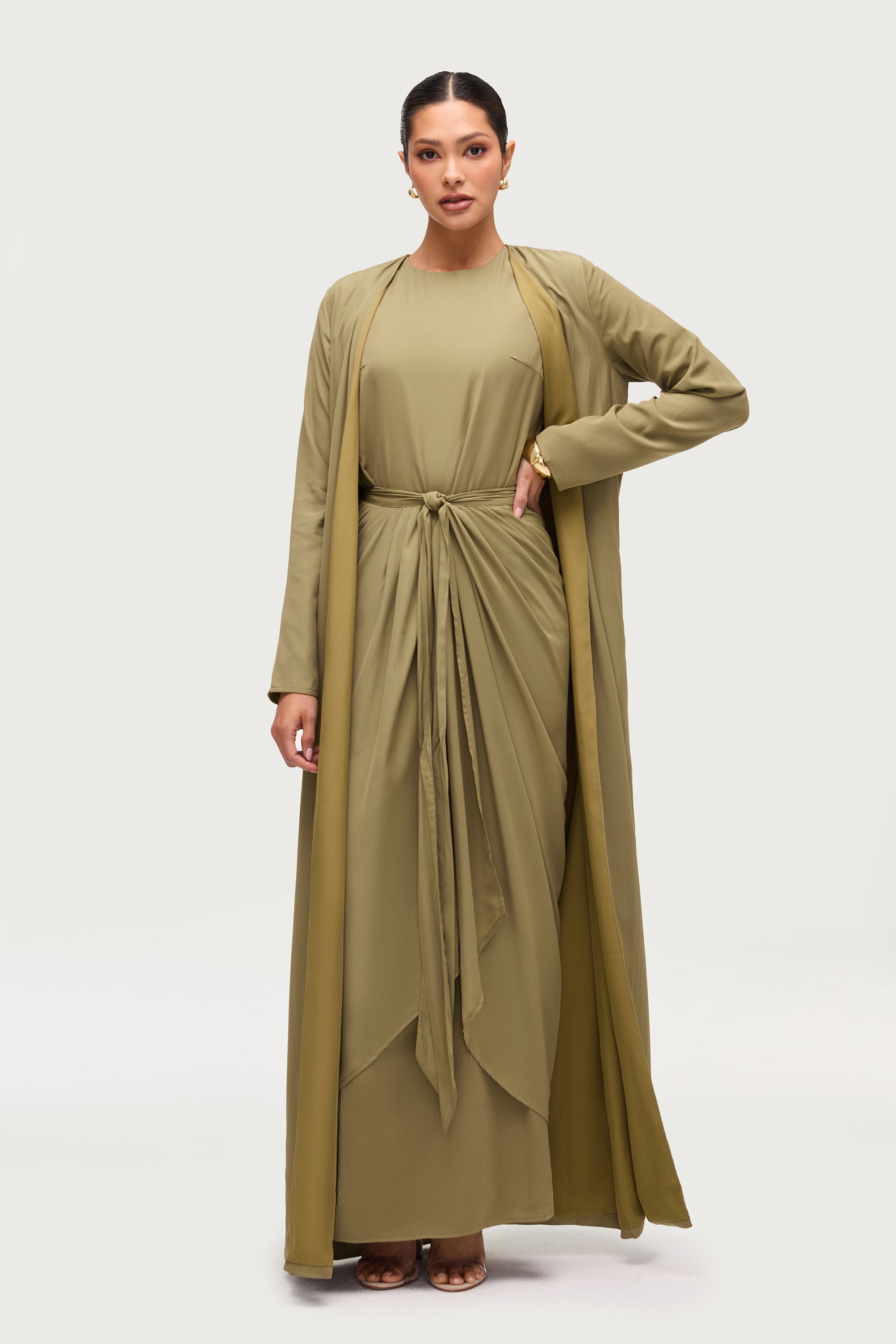 Rehana Three Piece Abaya Set - Sage Sets Veiled