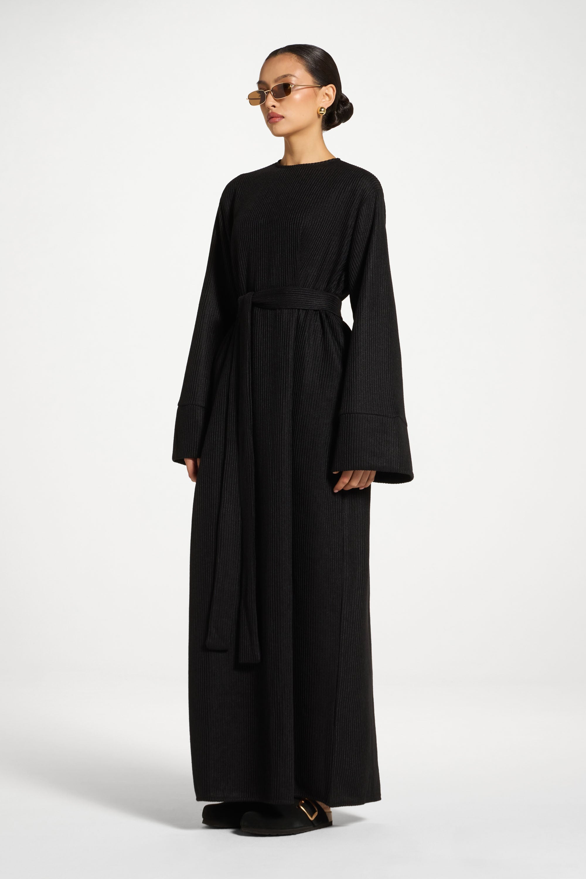 Relaxed Knit Maxi Dress - Black Abayas Veiled