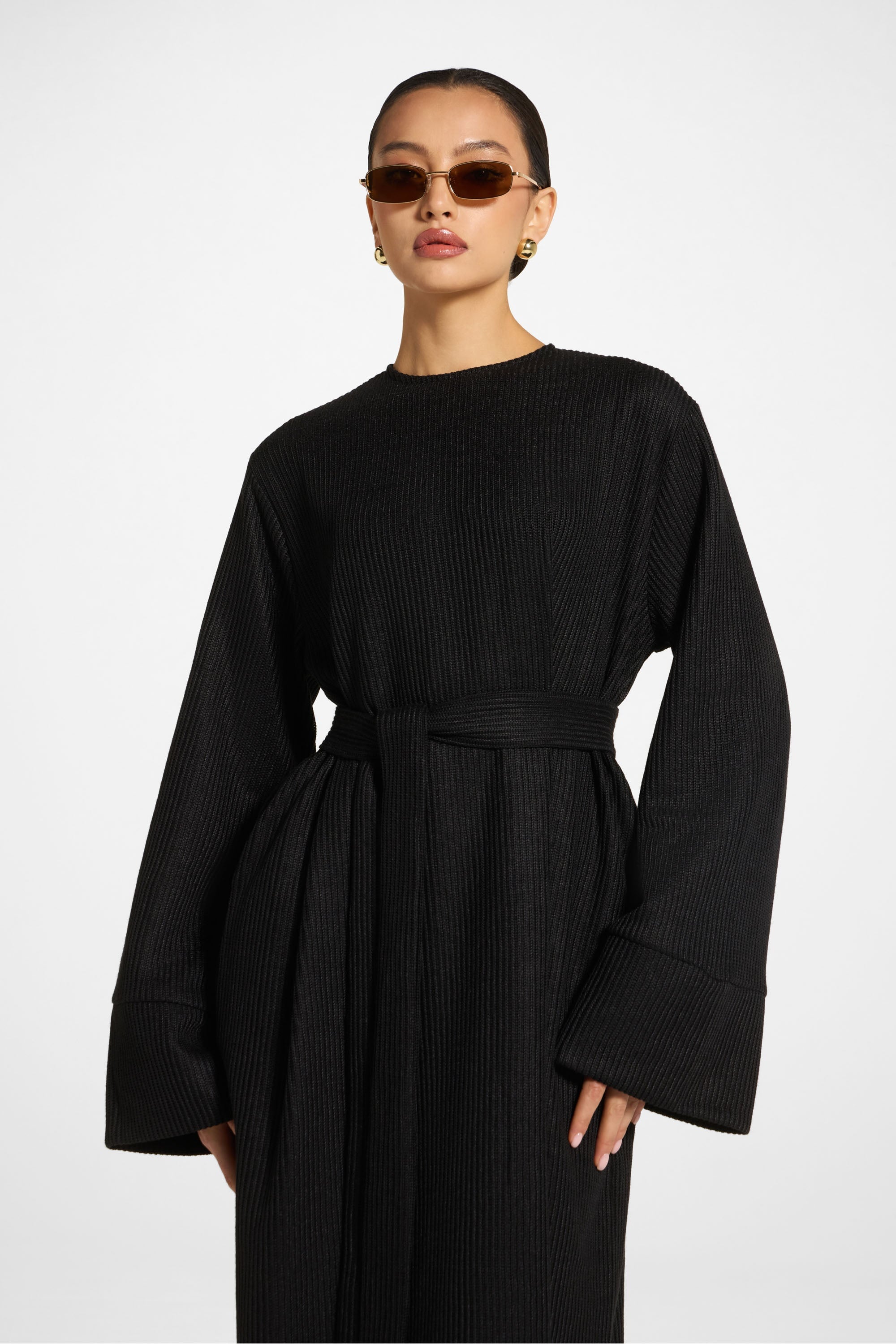 Relaxed Knit Maxi Dress - Black Abayas Veiled