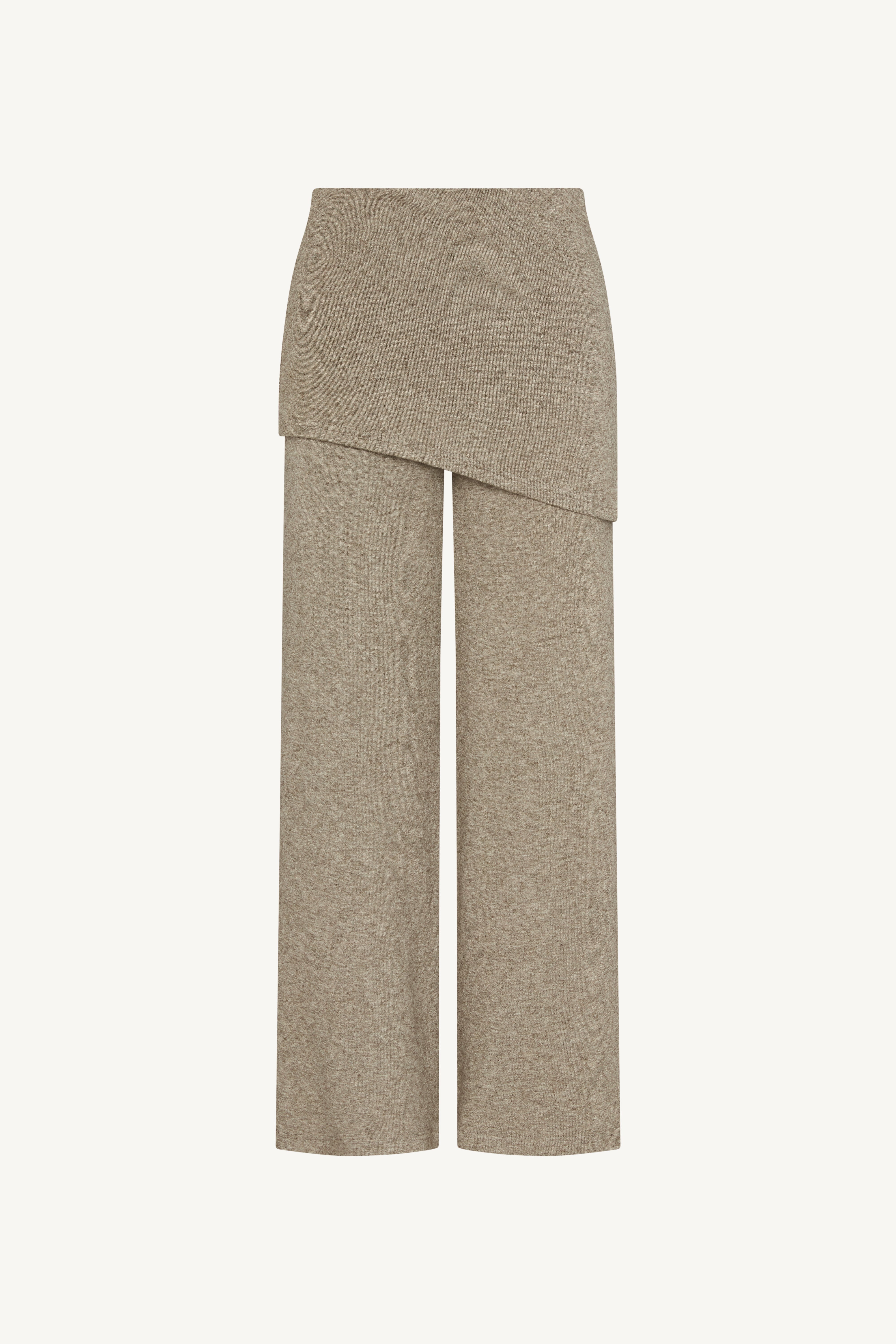 Ribbed Knit Foldover Wide Leg Pants - Warm Grey Abayas Veiled