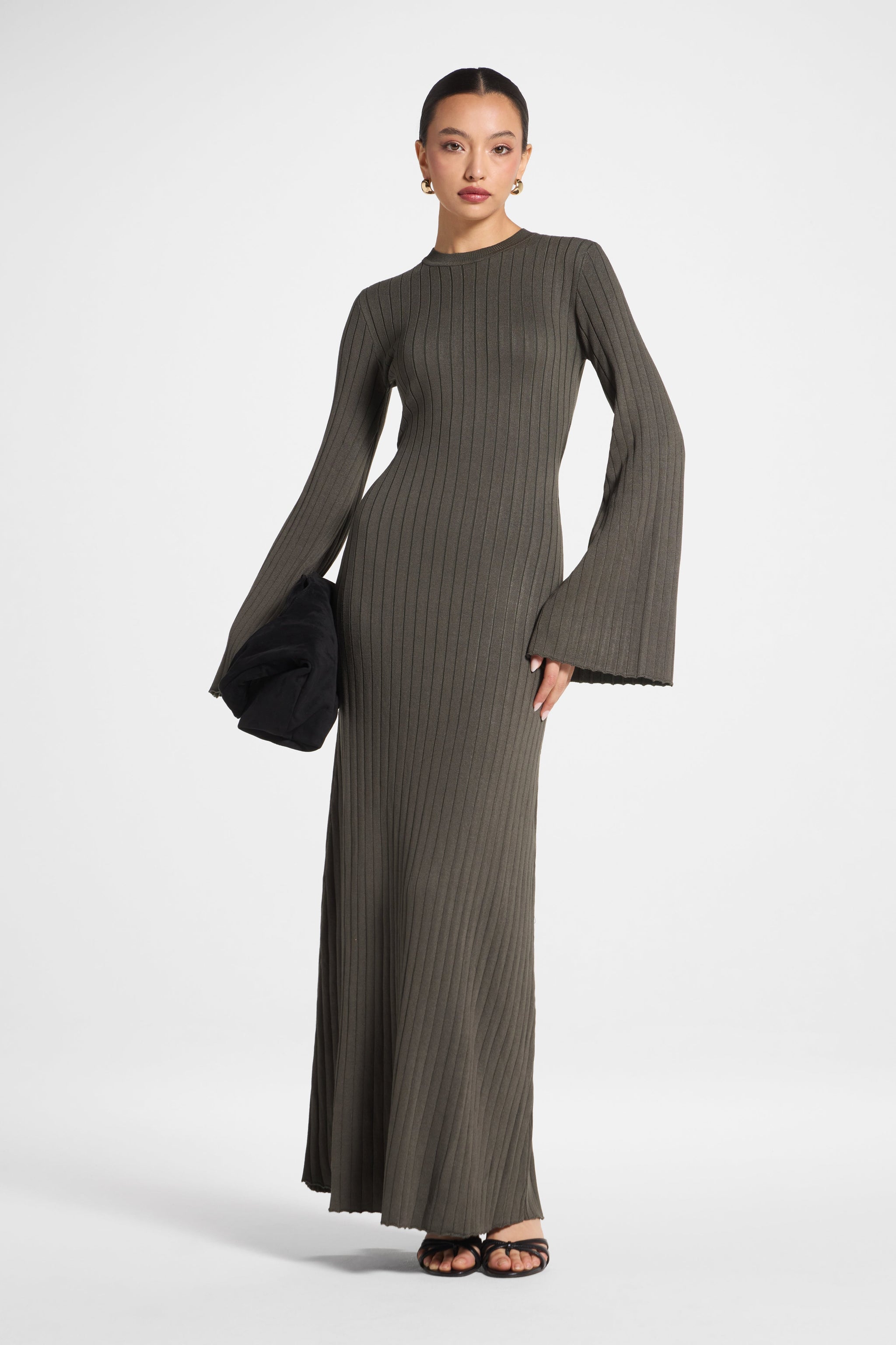 chinese dress ladies Ribbed Knit Maxi Dress