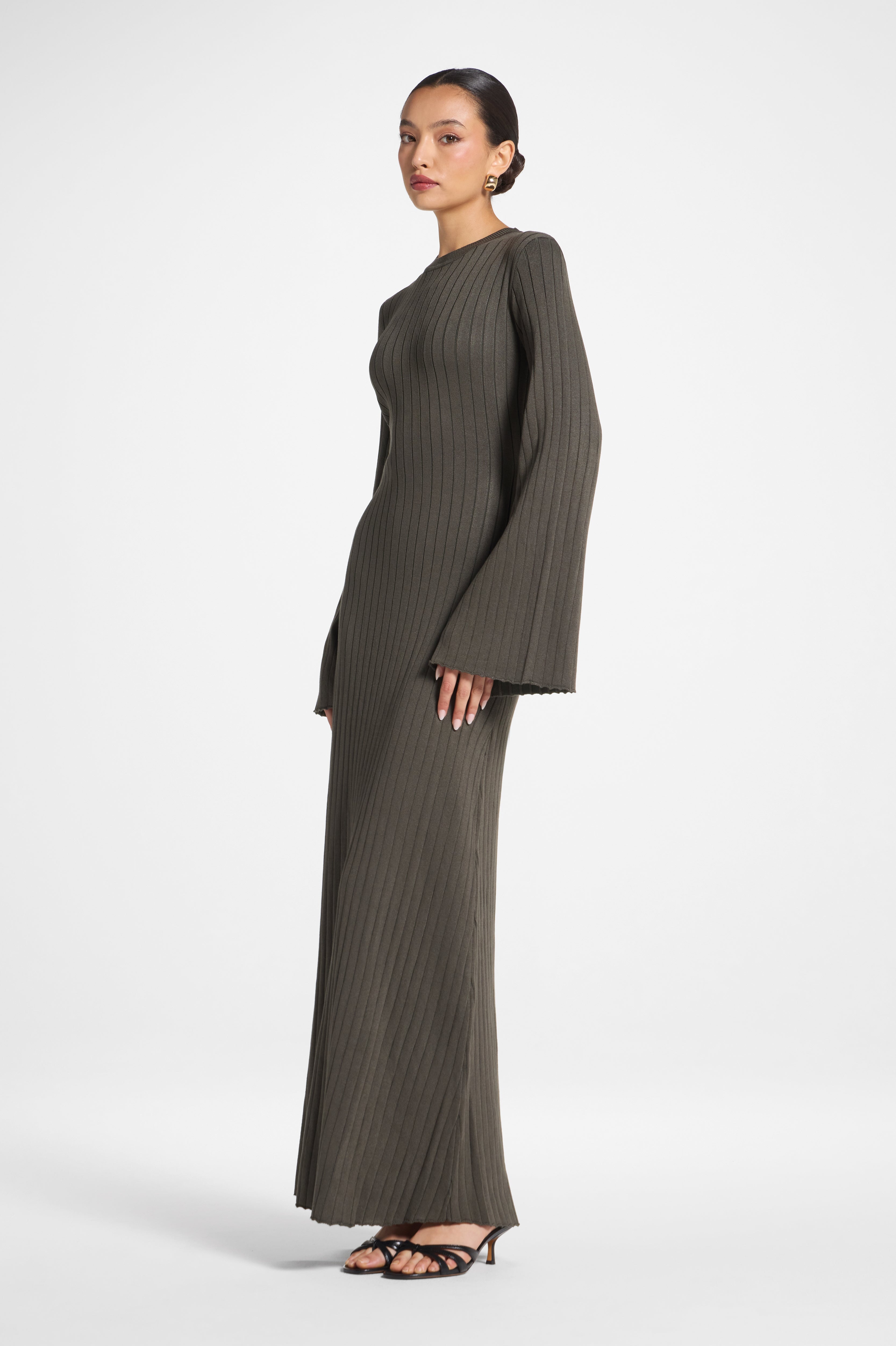RIbbed Knit Maxi Dress - Dark Sage Abayas Veiled