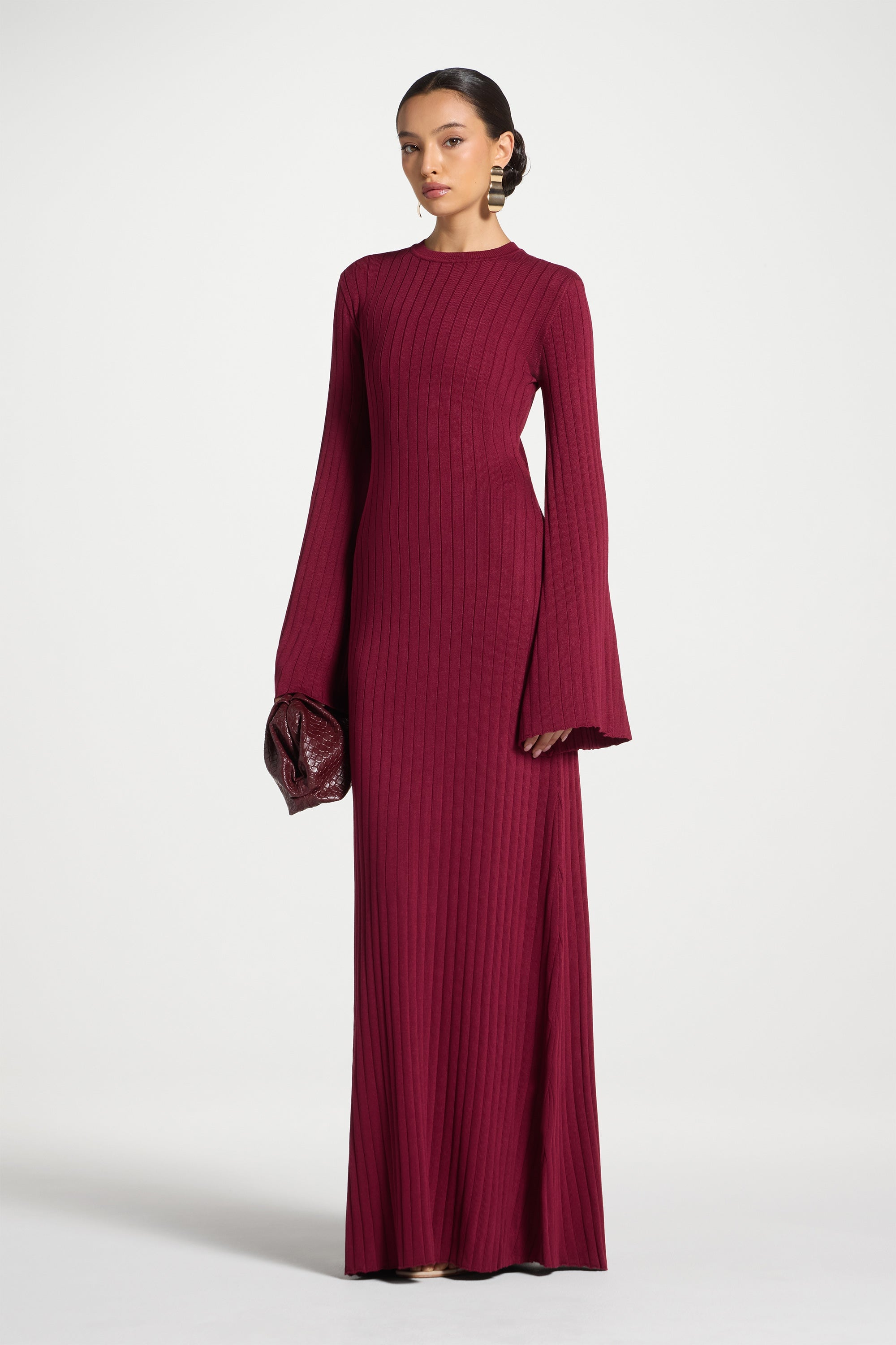 Ribbed Knit Maxi Dress - Fig Abayas Veiled
