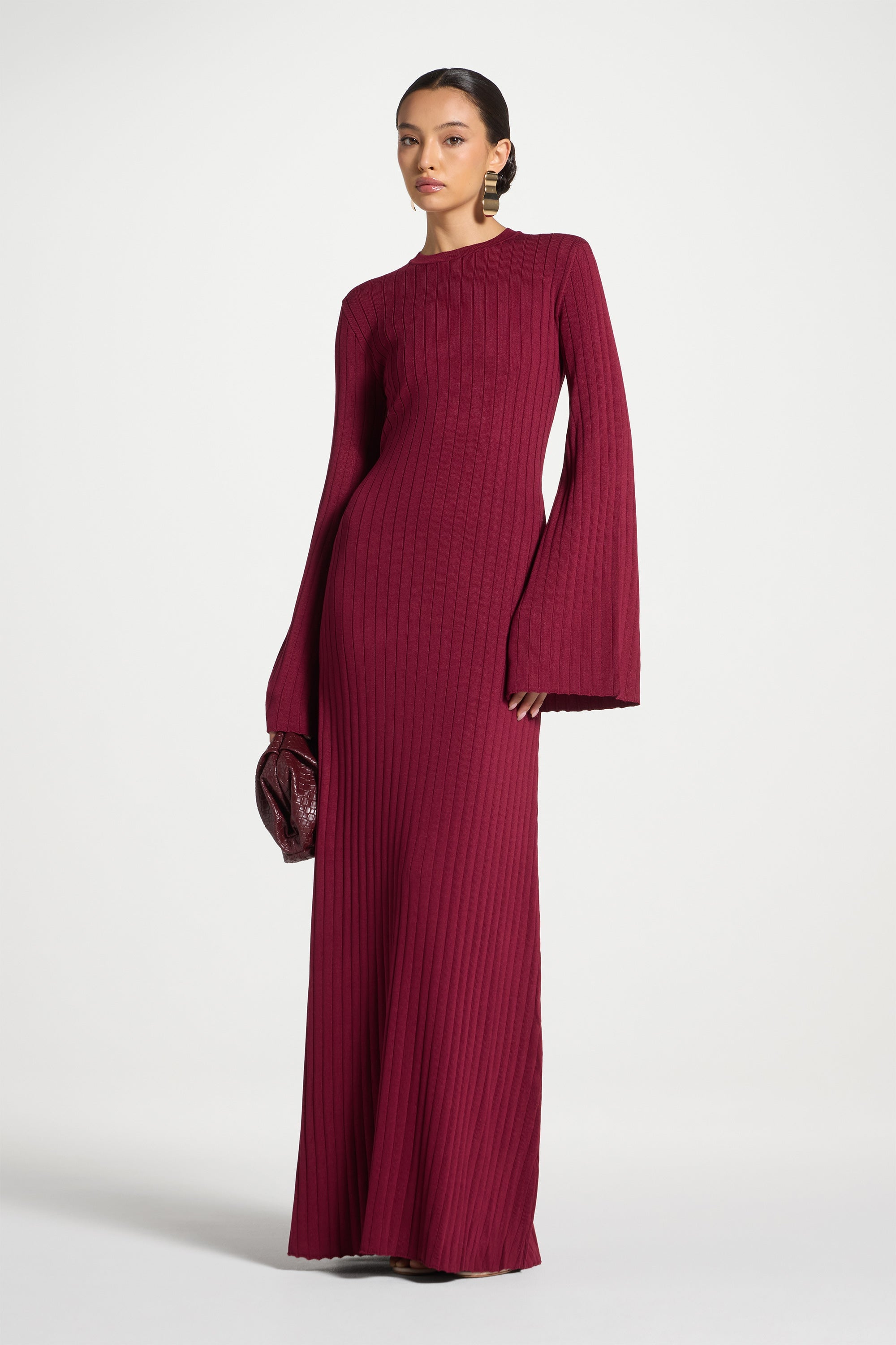 Ribbed Knit Maxi Dress - Fig Abayas Veiled