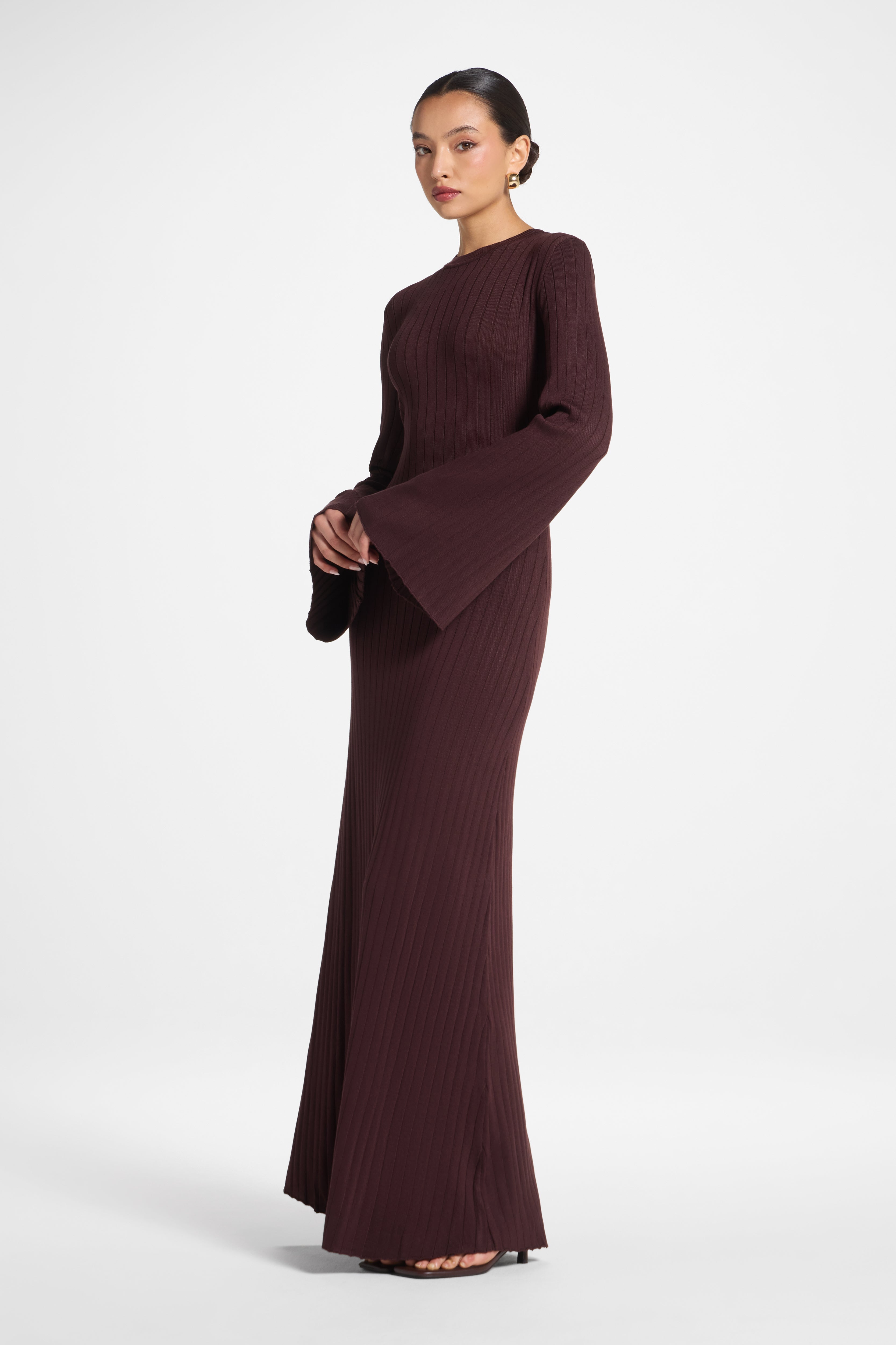 RIbbed Knit Maxi Dress - Ganache Abayas Veiled