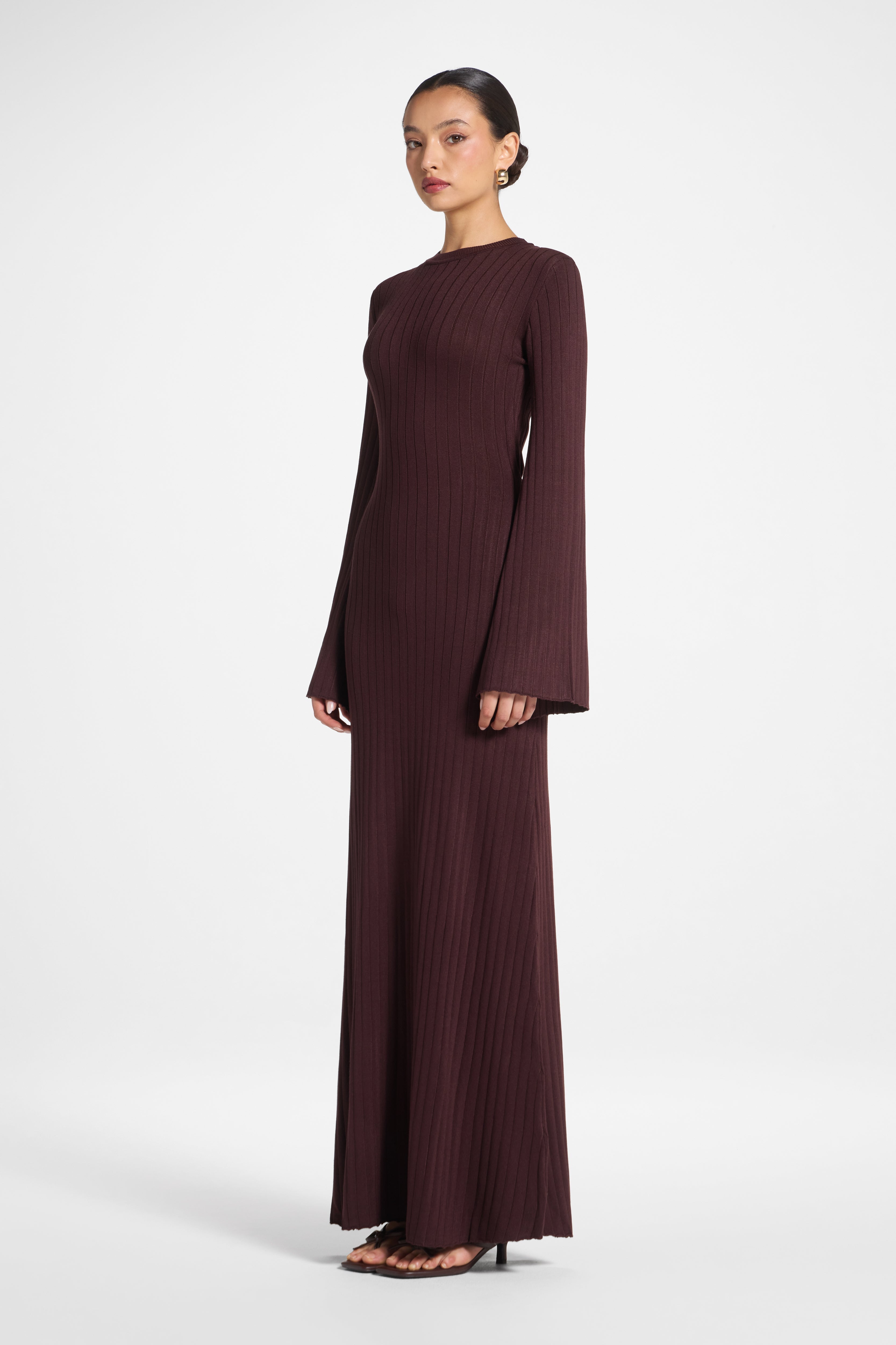 RIbbed Knit Maxi Dress - Ganache Abayas Veiled
