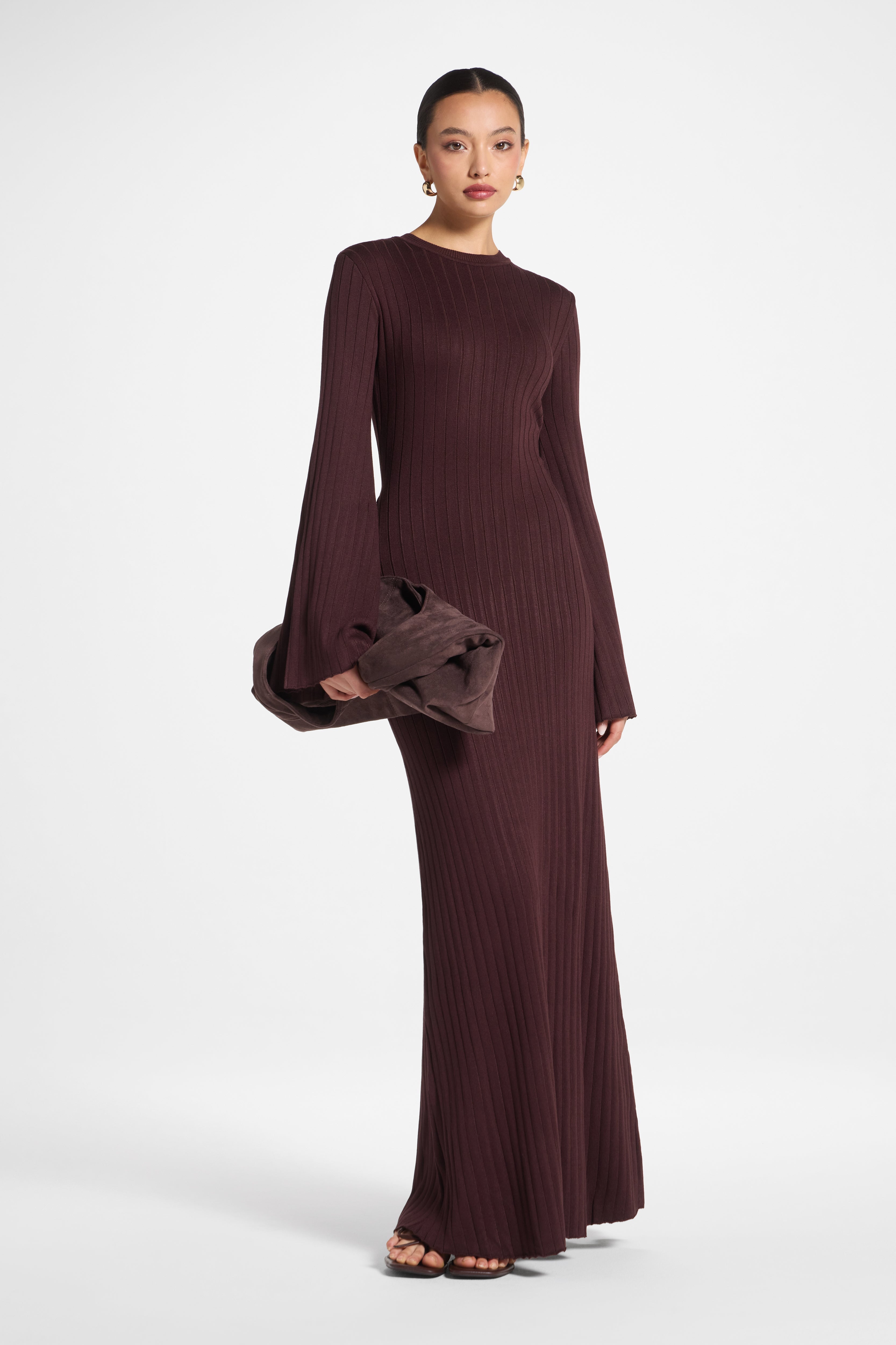 RIbbed Knit Maxi Dress - Ganache Abayas Veiled
