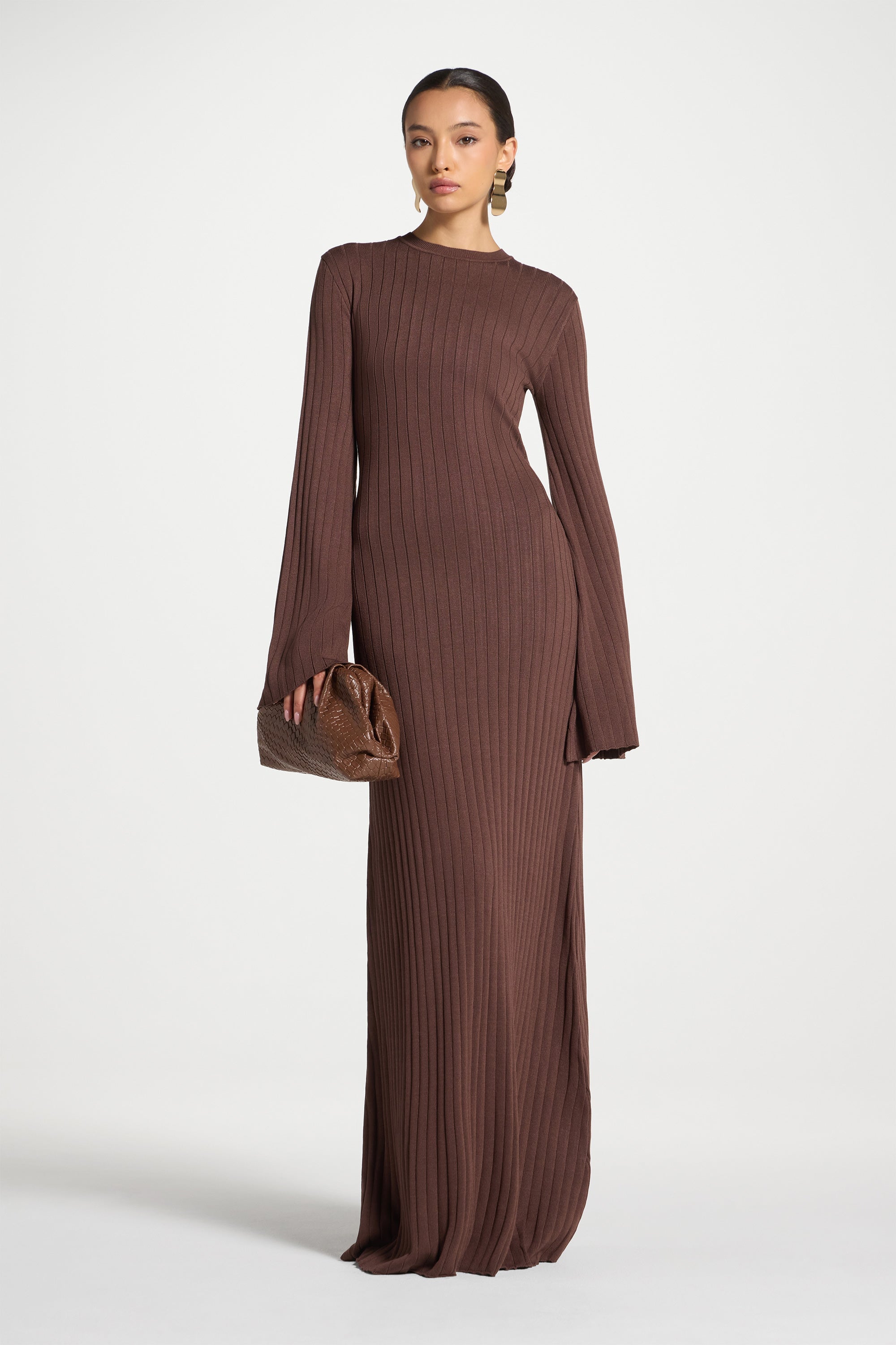 Ribbed Knit Maxi Dress - Qahwah XL / 56" Ribbed Knit Maxi Dress - Qahwah XL / 56"