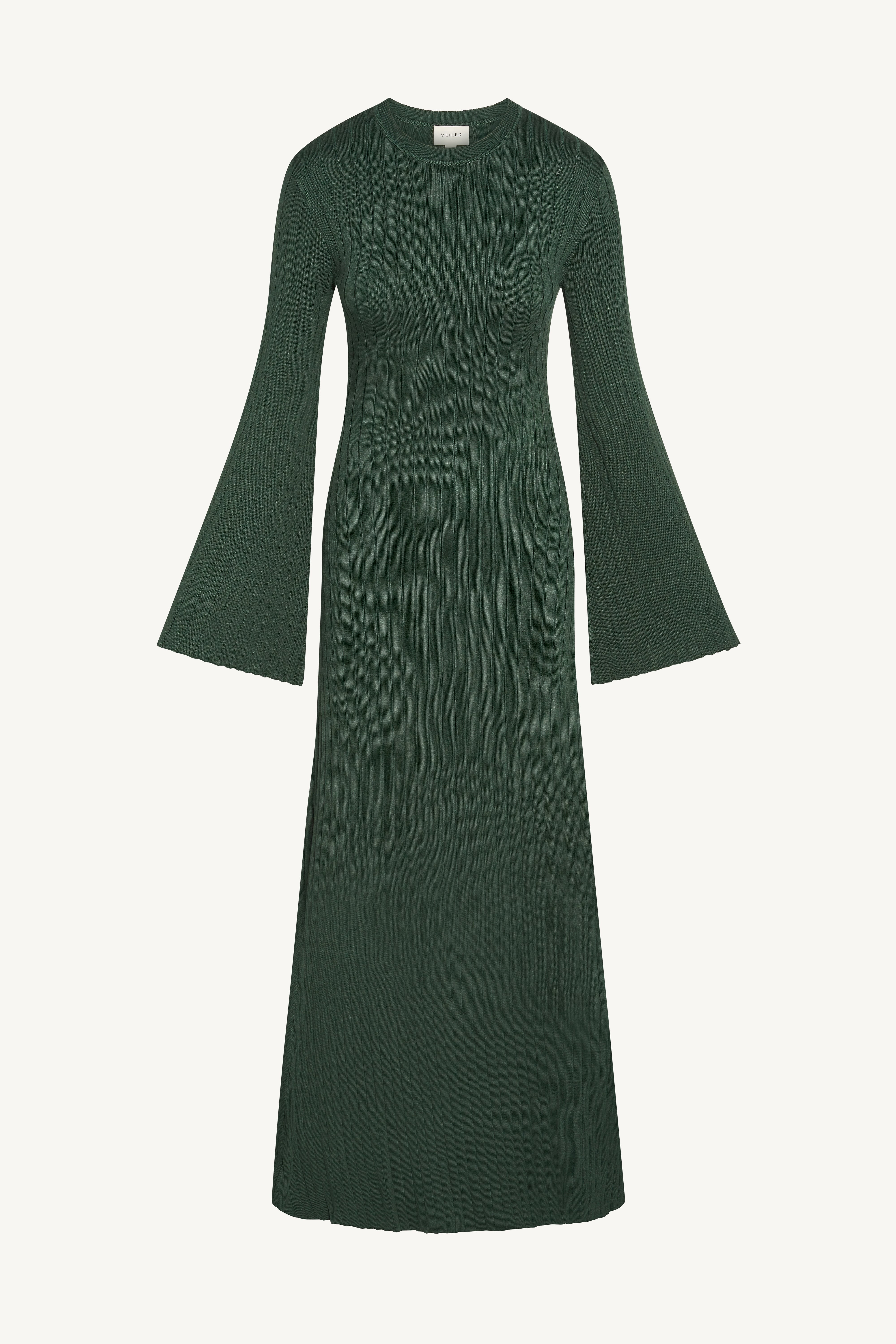 Ribbed Knit Maxi Dress - Retro Green Abayas Veiled