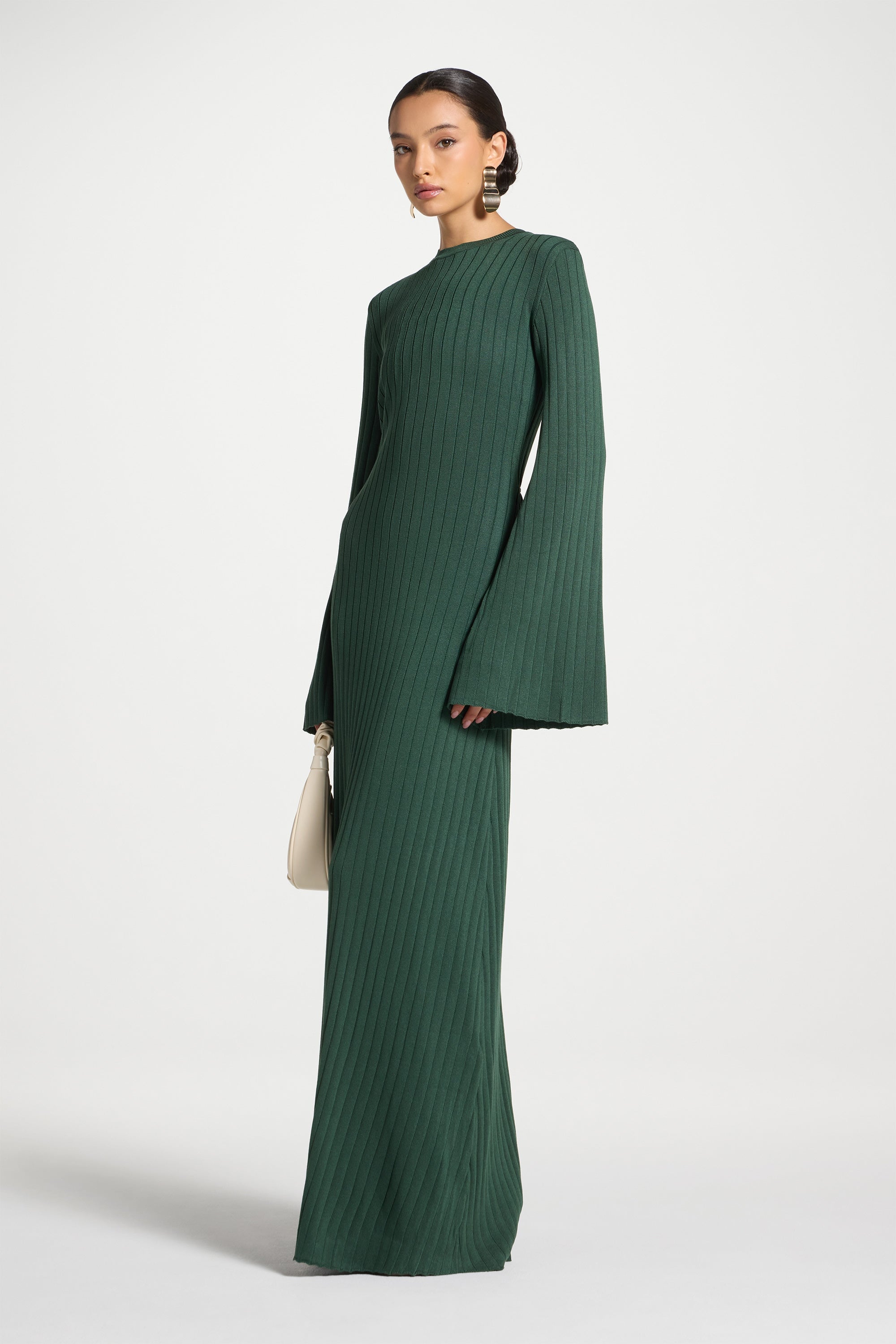 Ribbed Knit Maxi Dress - Retro Green Abayas Veiled