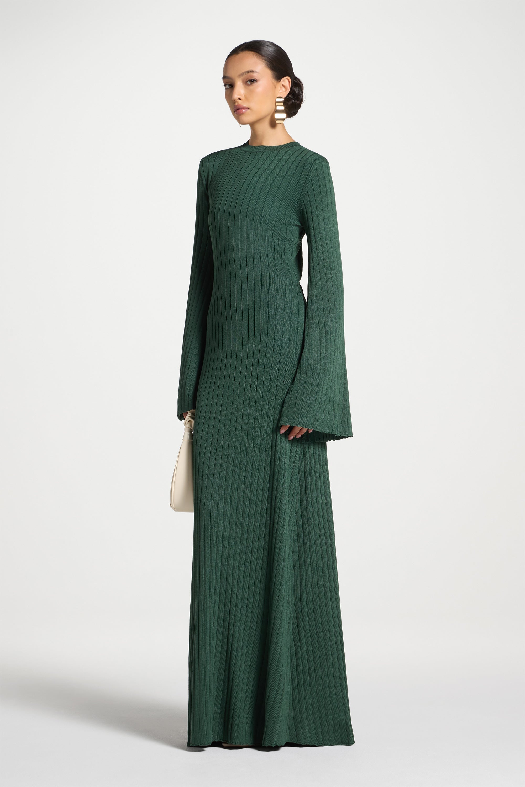 Ribbed Knit Maxi Dress - Retro Green Abayas Veiled
