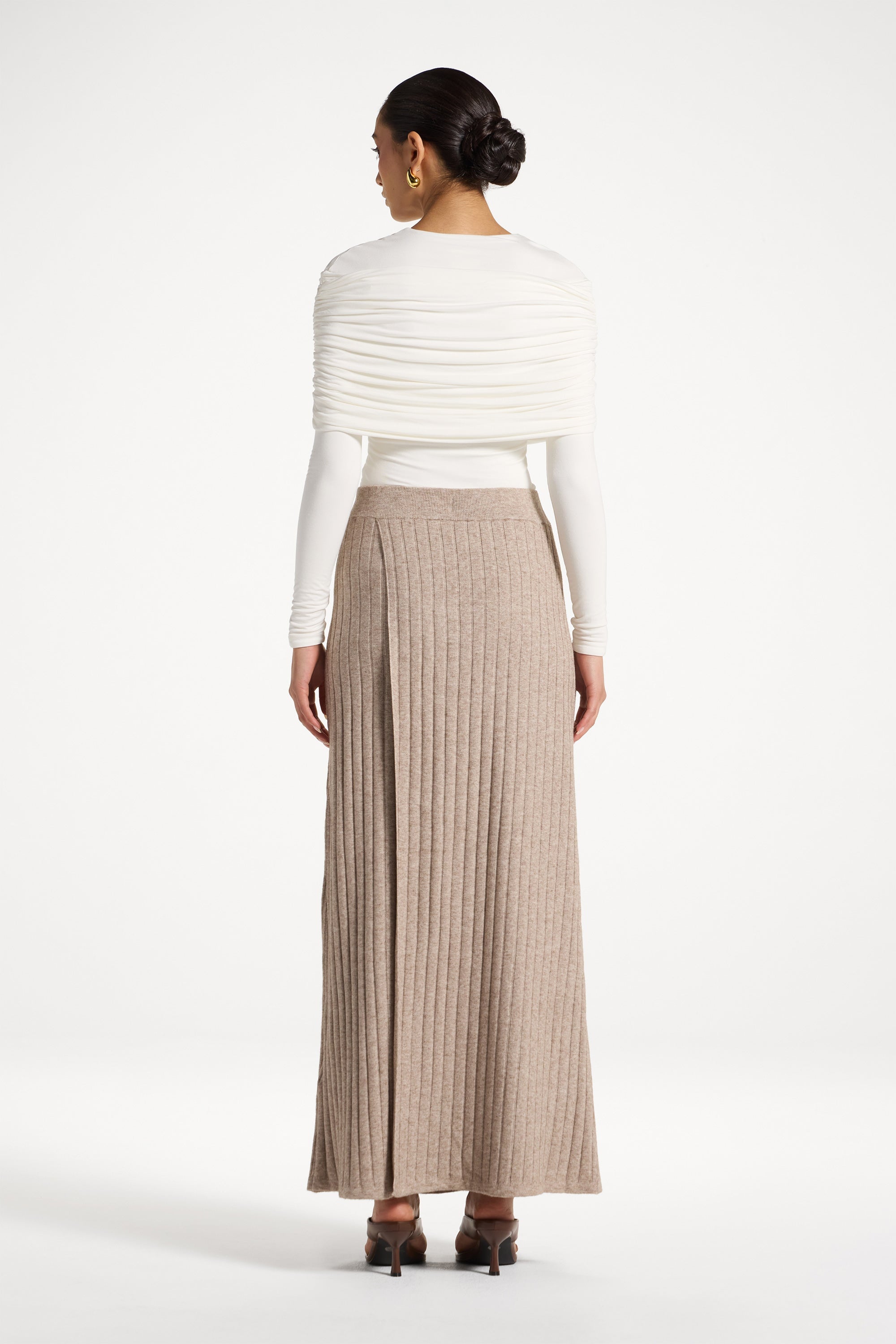 Ribbed Knit Wrap Skirt - Beige Abayas Veiled