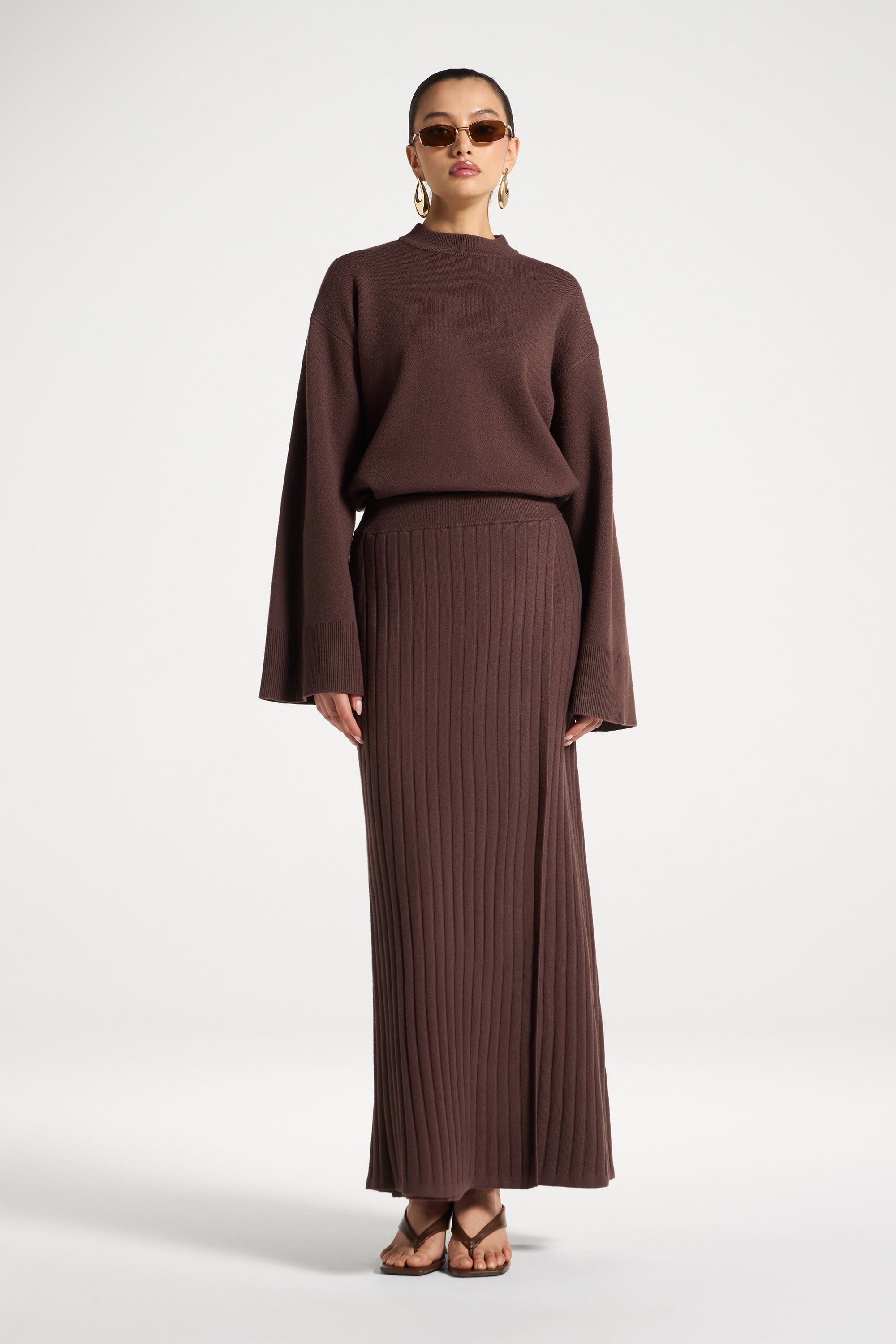 Ribbed Knit Wrap Skirt - Brown Abayas Veiled