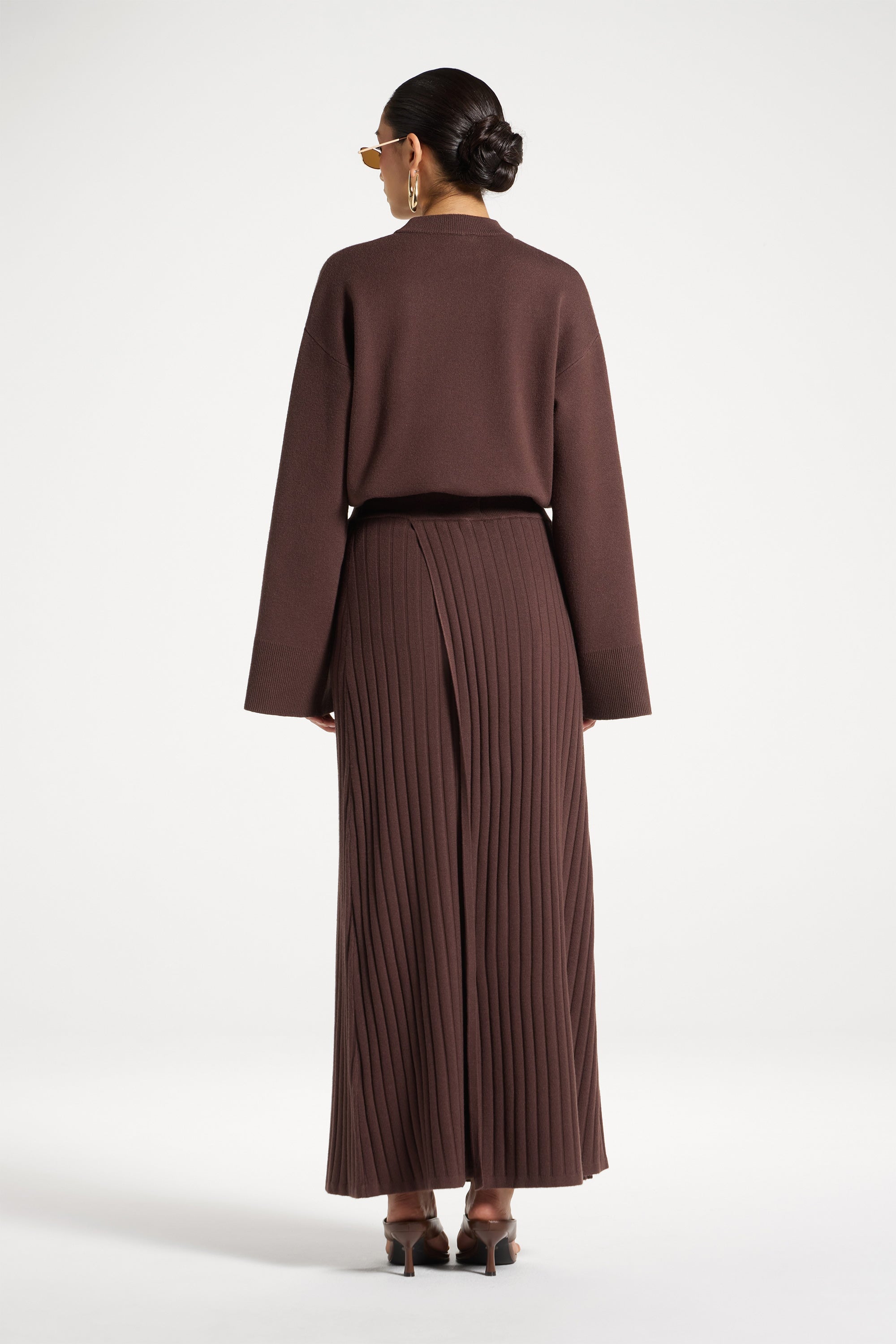 Ribbed Knit Wrap Skirt - Brown Abayas Veiled