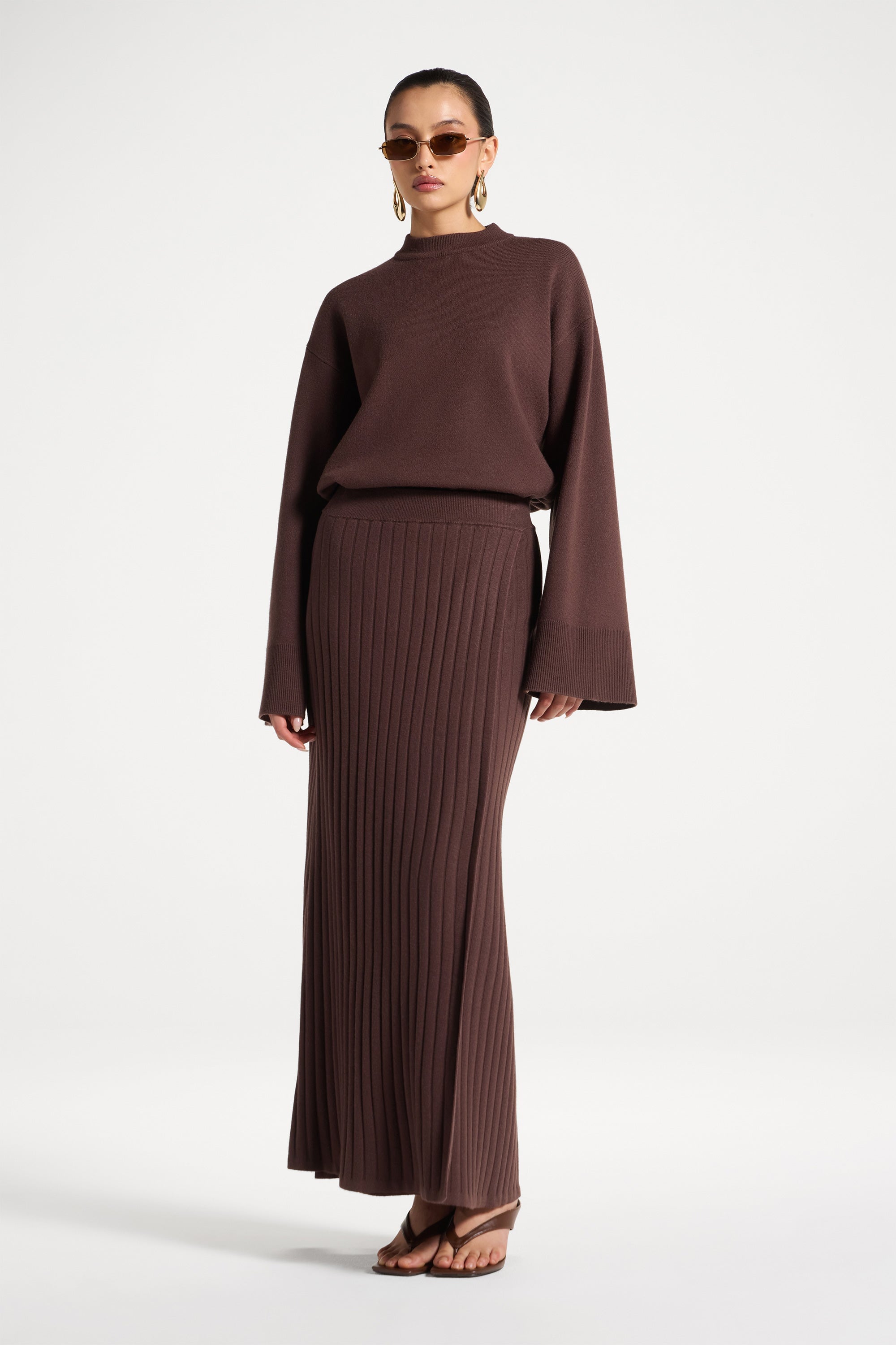 Ribbed Knit Wrap Skirt - Brown Abayas Veiled