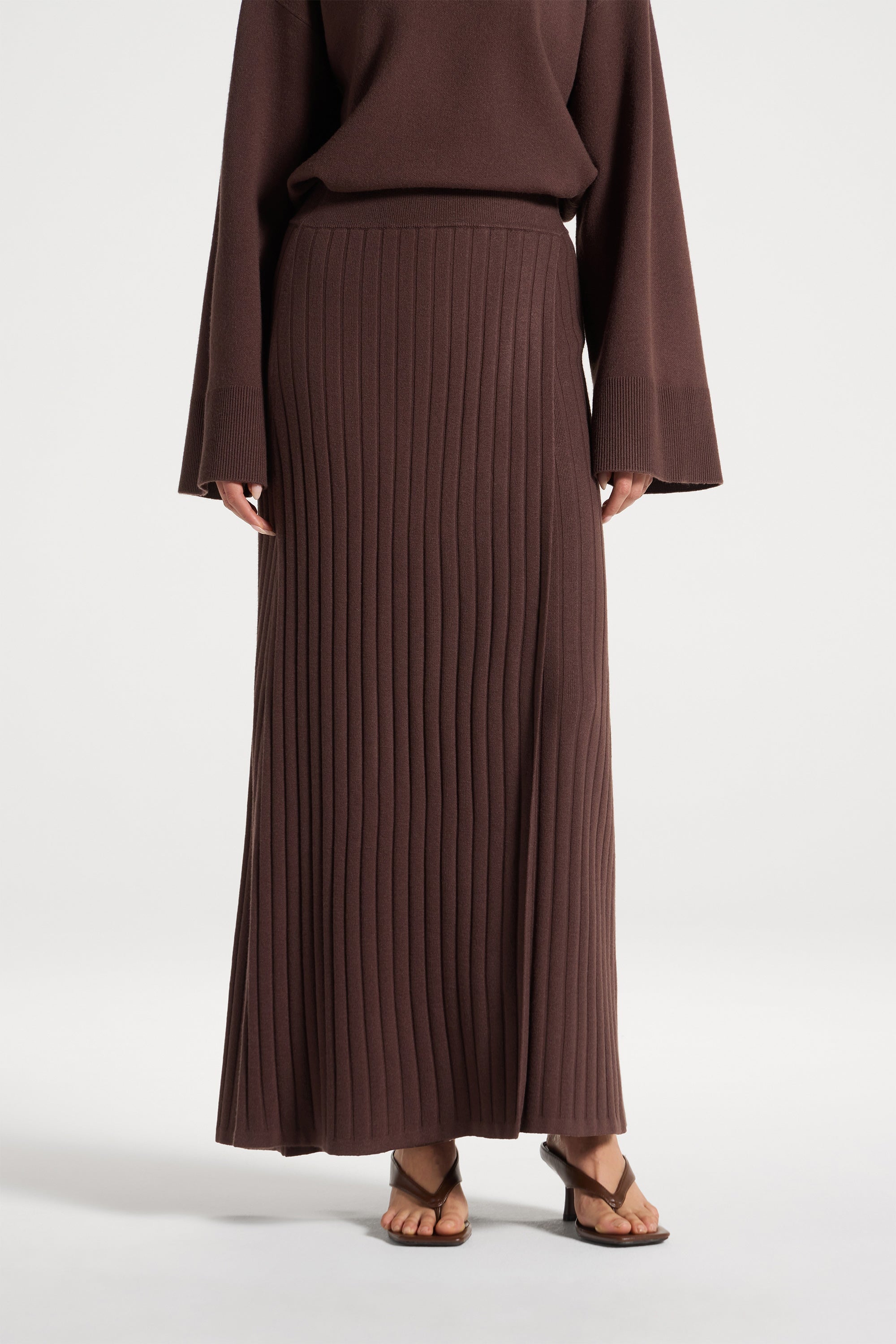 Ribbed Knit Wrap Skirt - Brown Abayas Veiled
