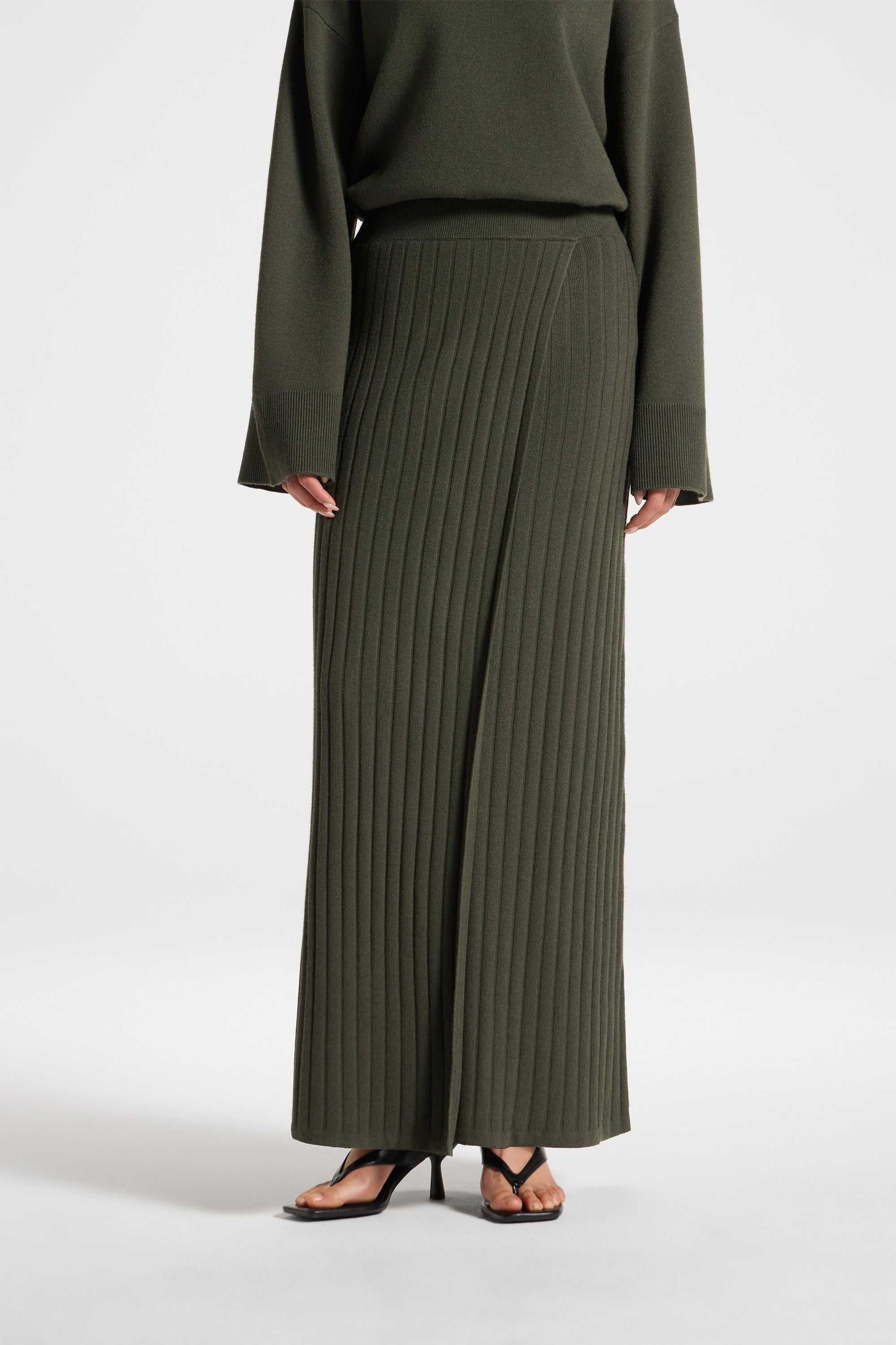 Ribbed Knit Wrap Skirt - Sage Abayas Veiled