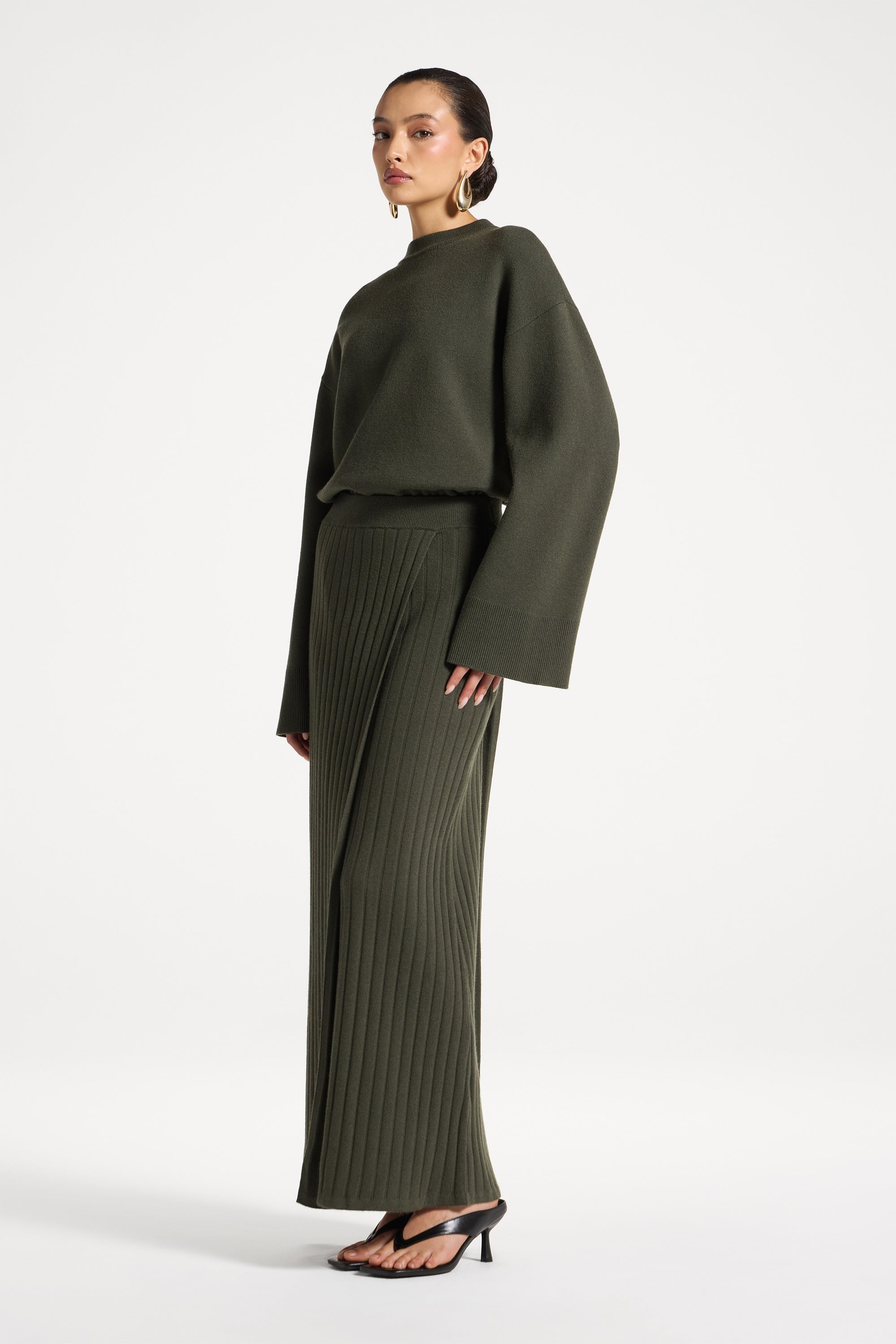 Ribbed Knit Wrap Skirt - Sage Abayas Veiled