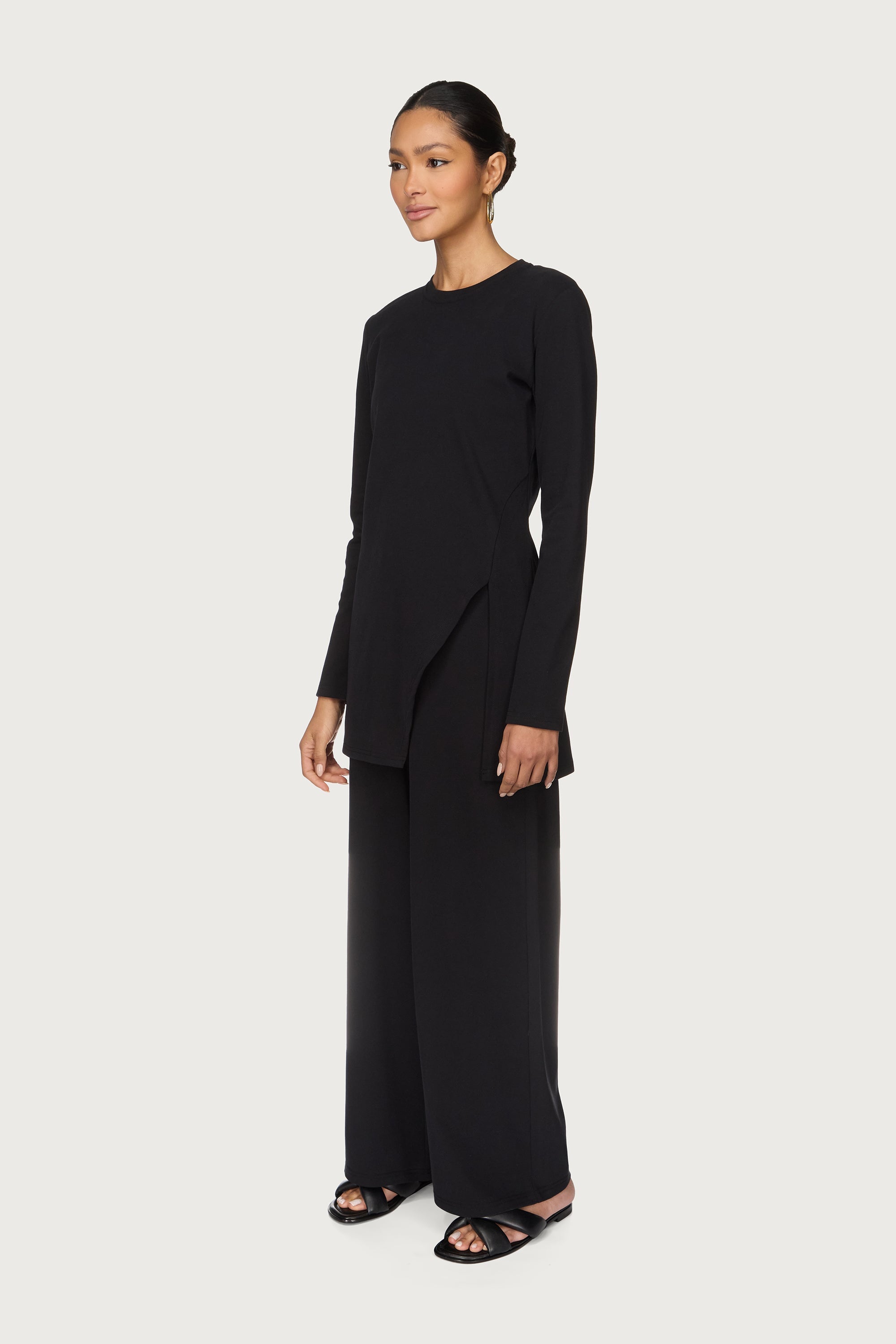 Ribbed Top & Pants Matching Set - Black Abayas Veiled