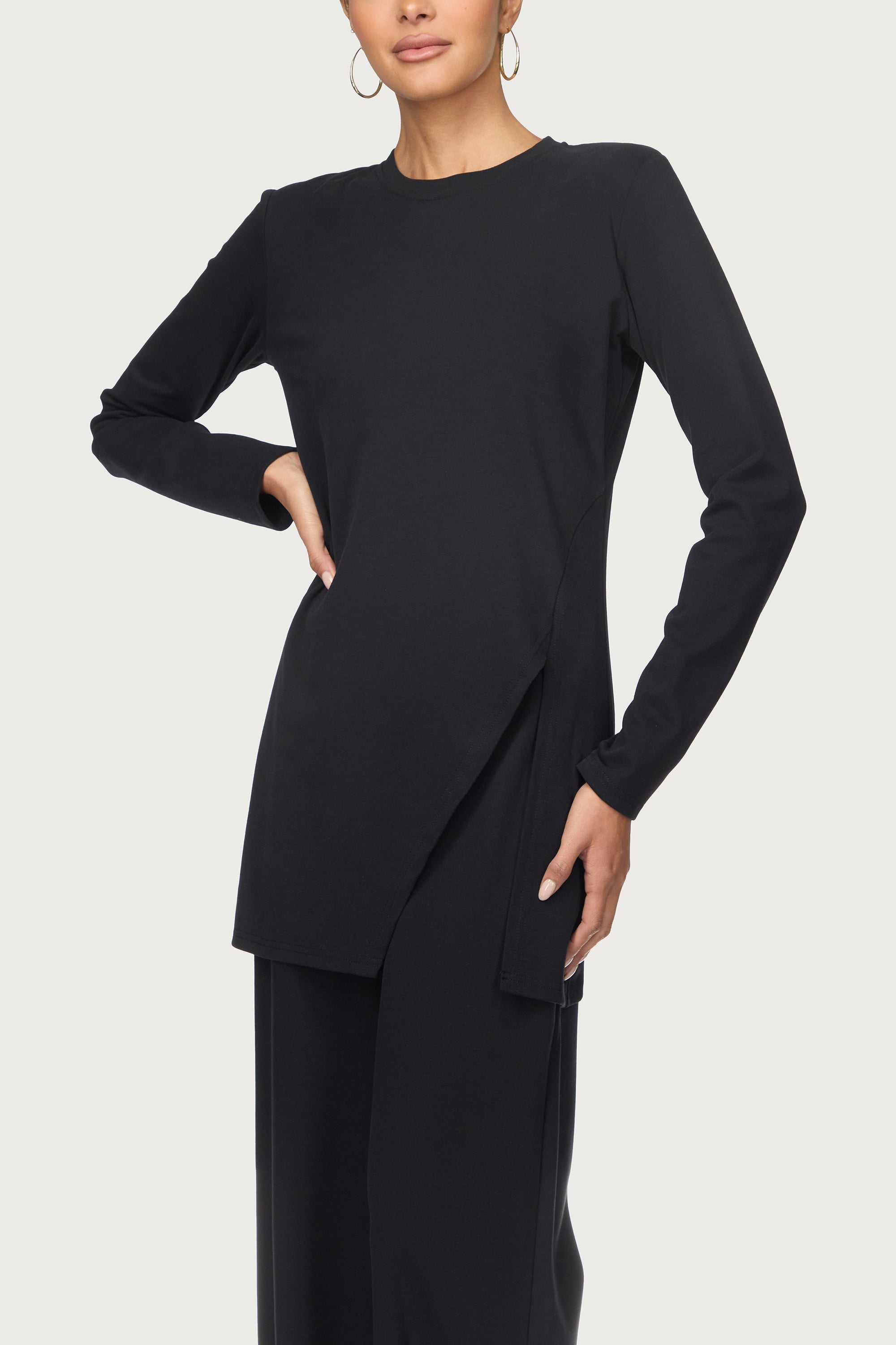Ribbed Top & Pants Matching Set - Black Abayas Veiled