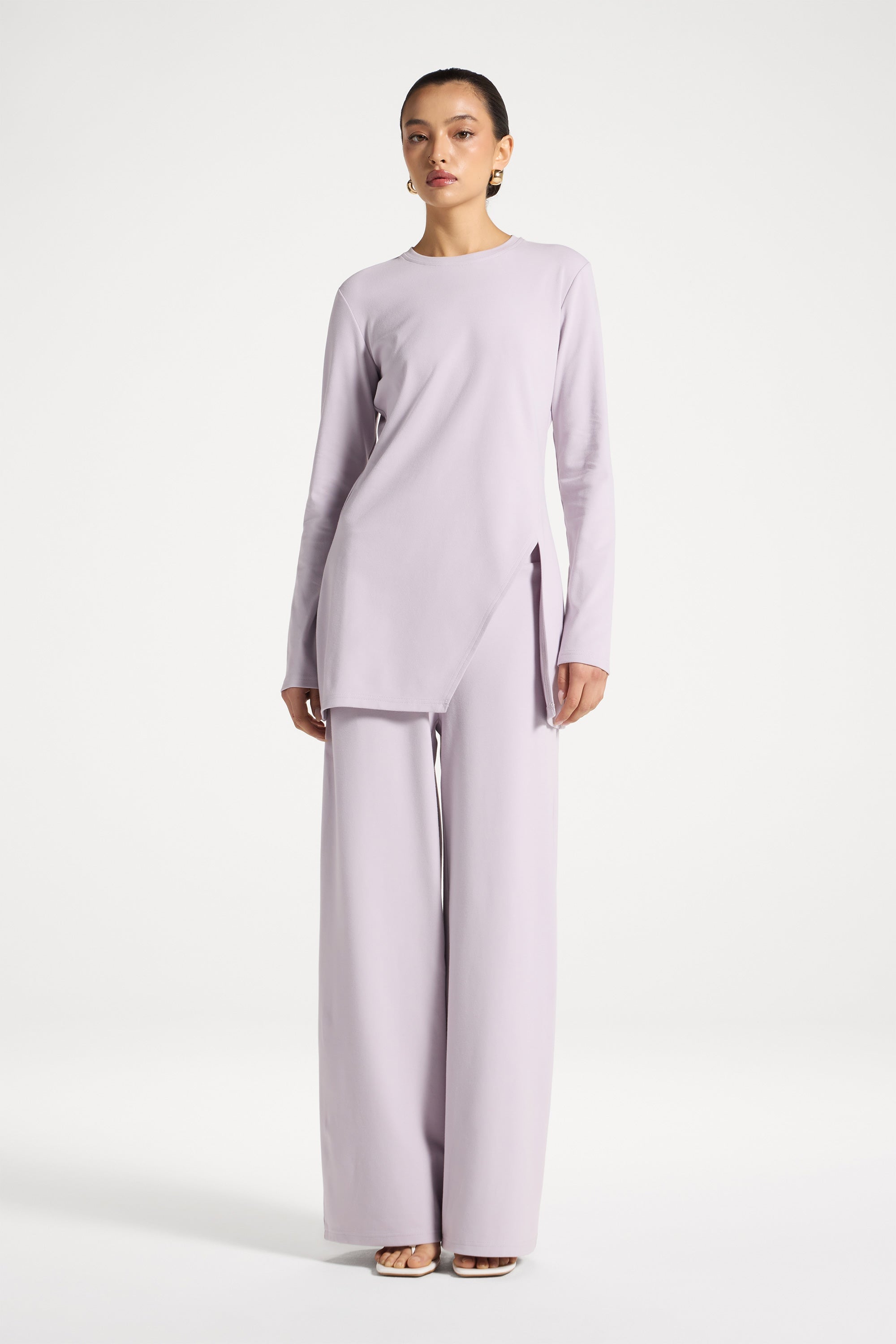 Ribbed Top & Pants Matching Set - Lilac Abayas Veiled