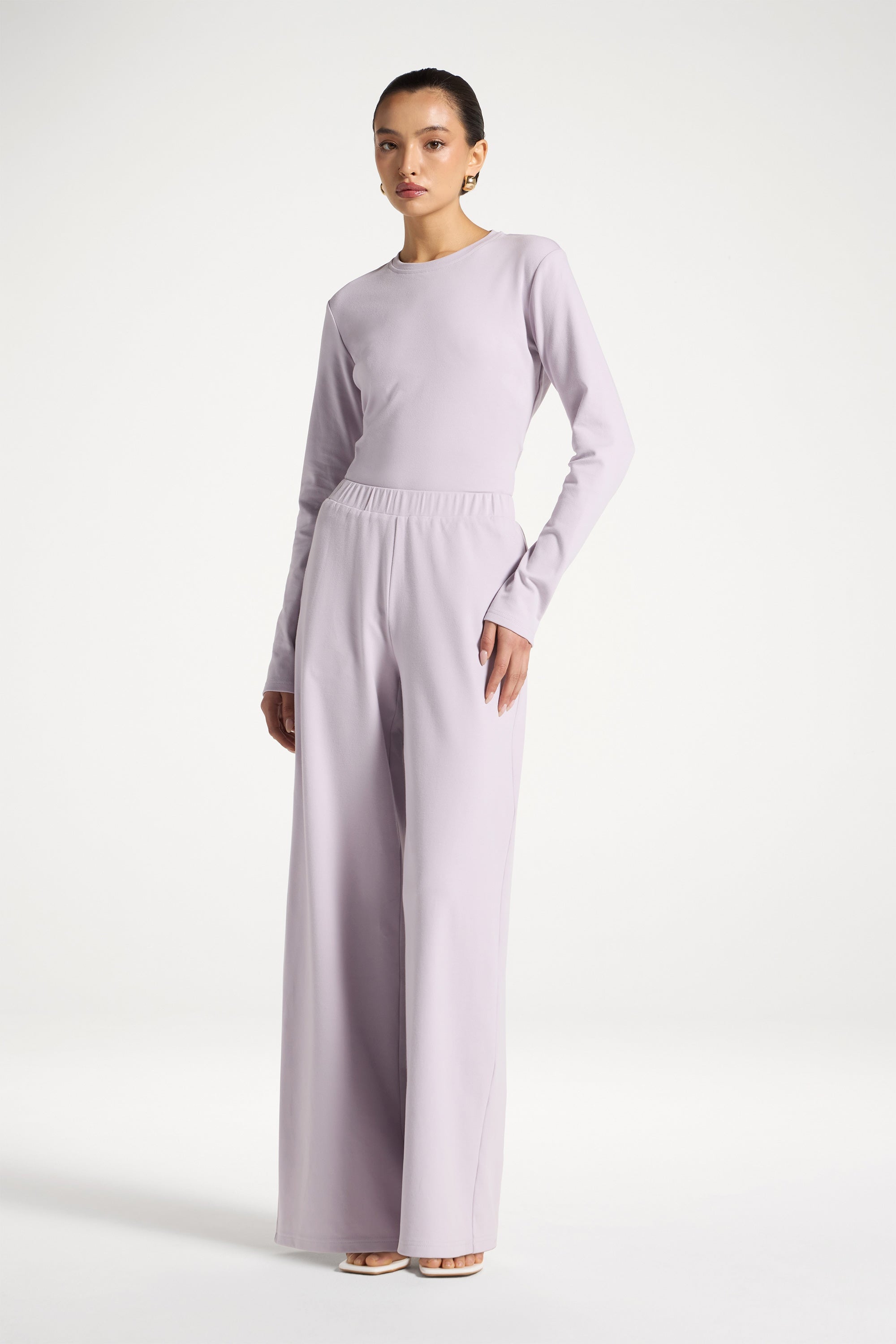 Ribbed Top & Pants Matching Set - Lilac Abayas Veiled