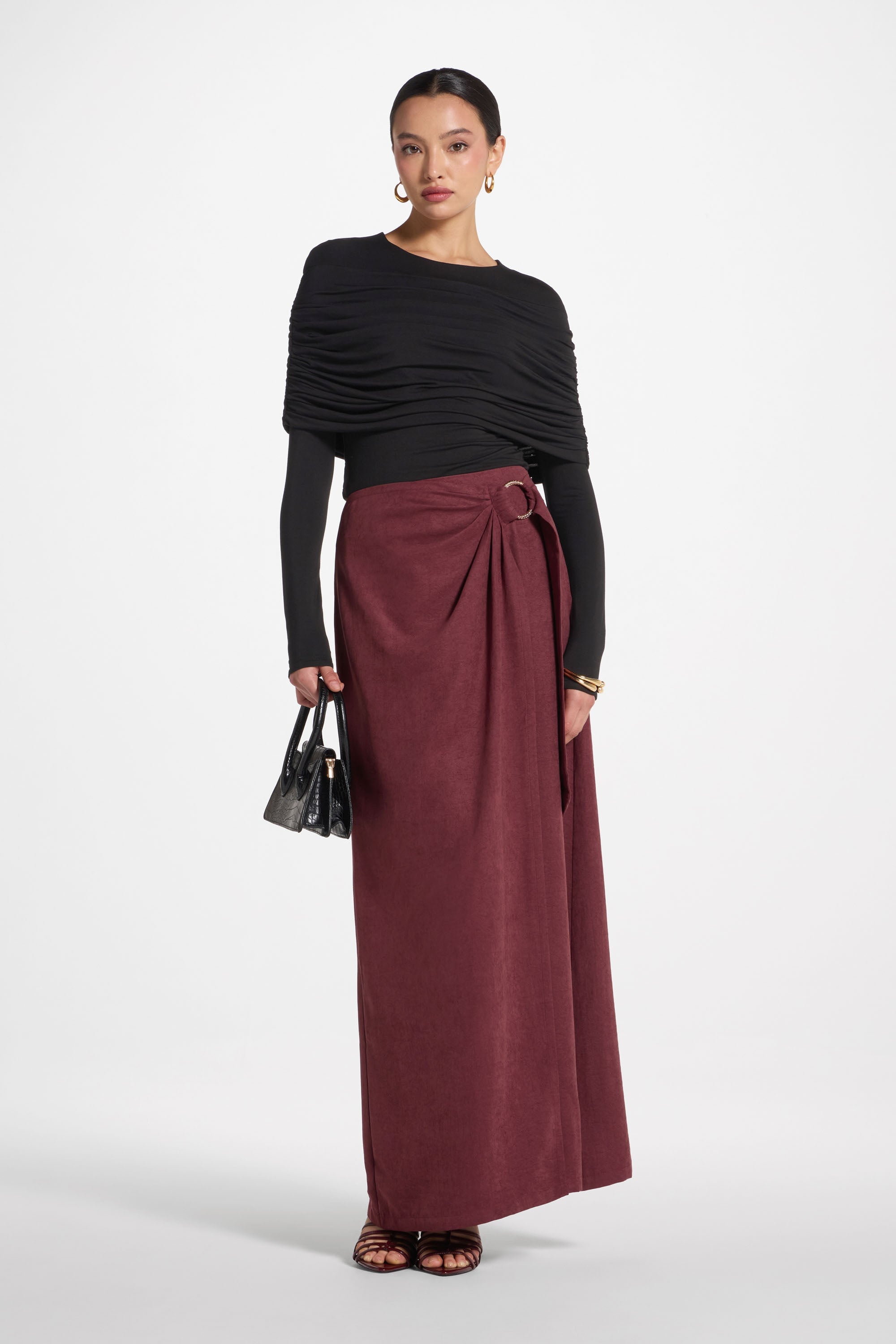 Rouched Shoulder Top - Black Abayas Veiled