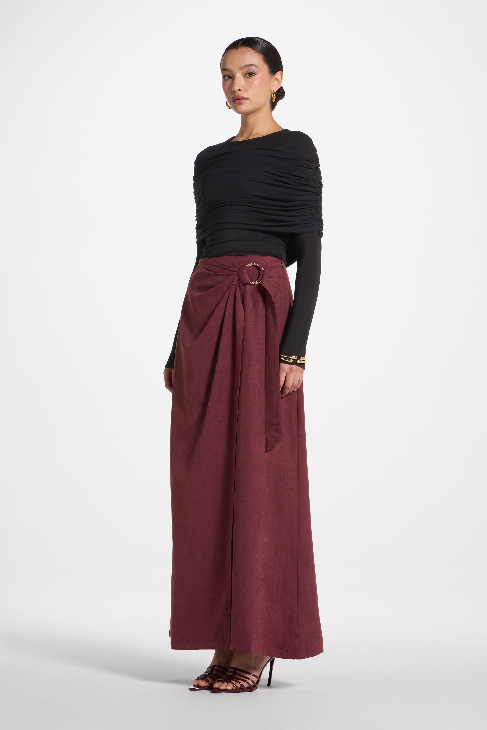 Rouched Shoulder Top - Black Abayas Veiled