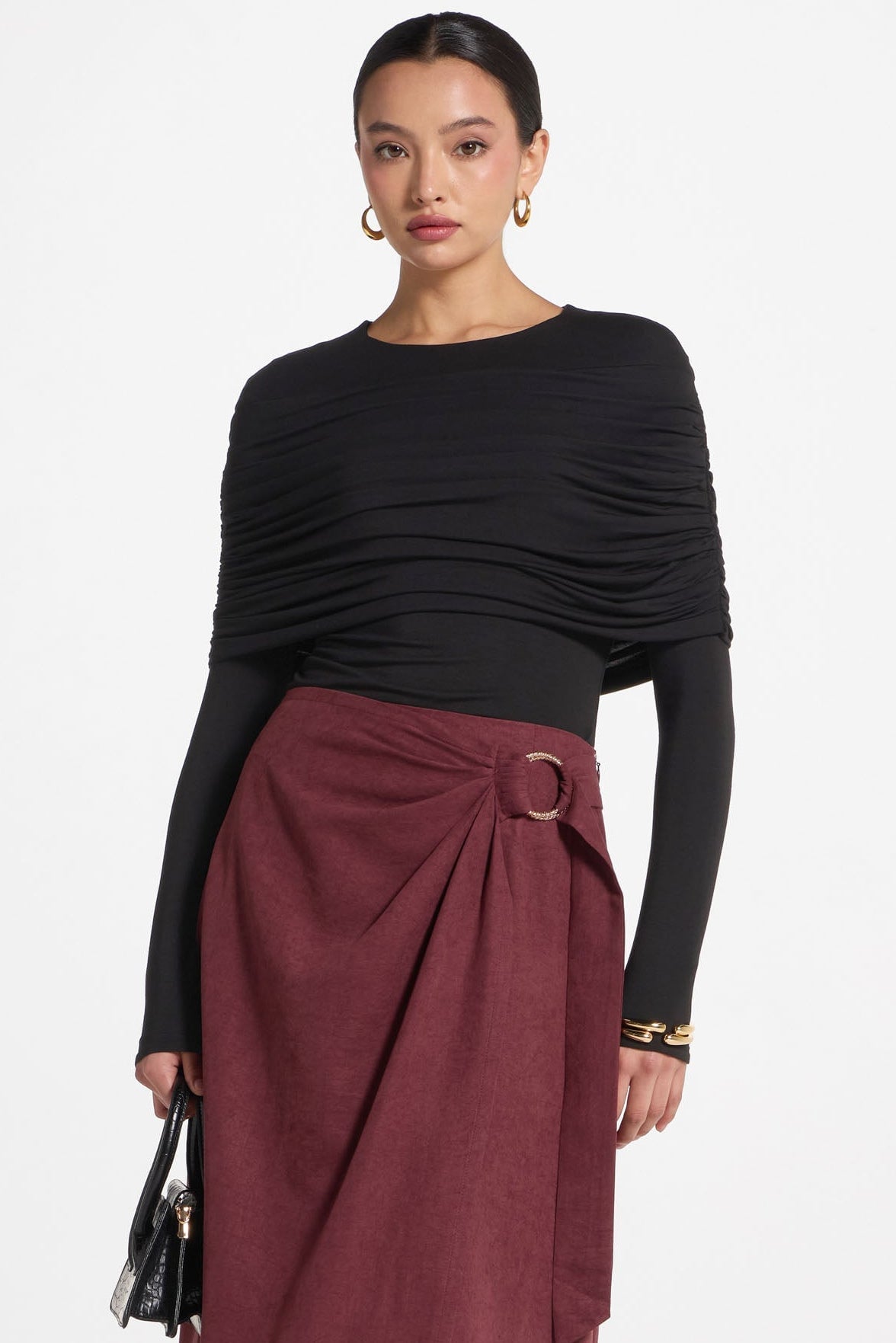 Rouched Shoulder Top - Black Abayas Veiled
