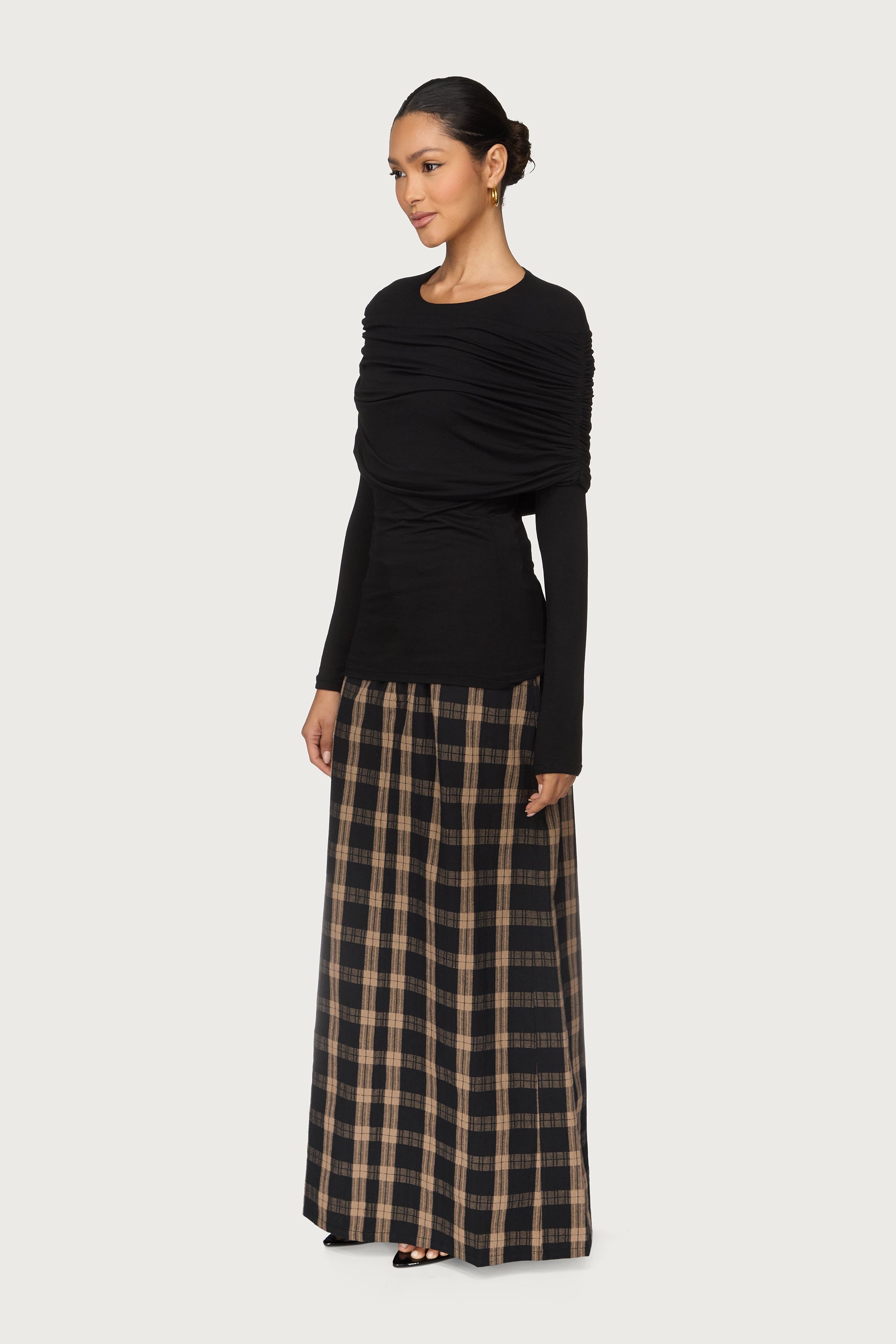 Rouched Shoulder Top - Black Abayas Veiled