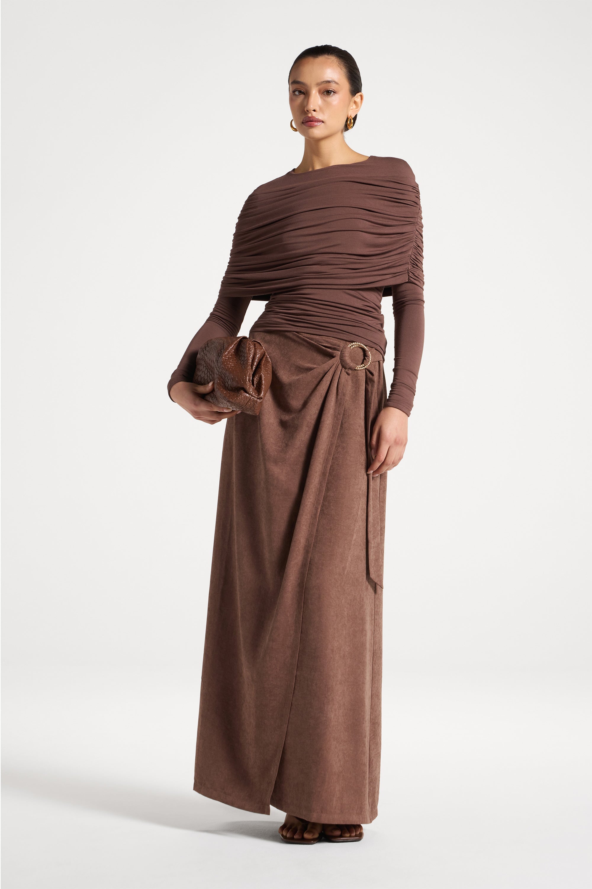 Rouched Shoulder Top - Chocolate Abayas Veiled